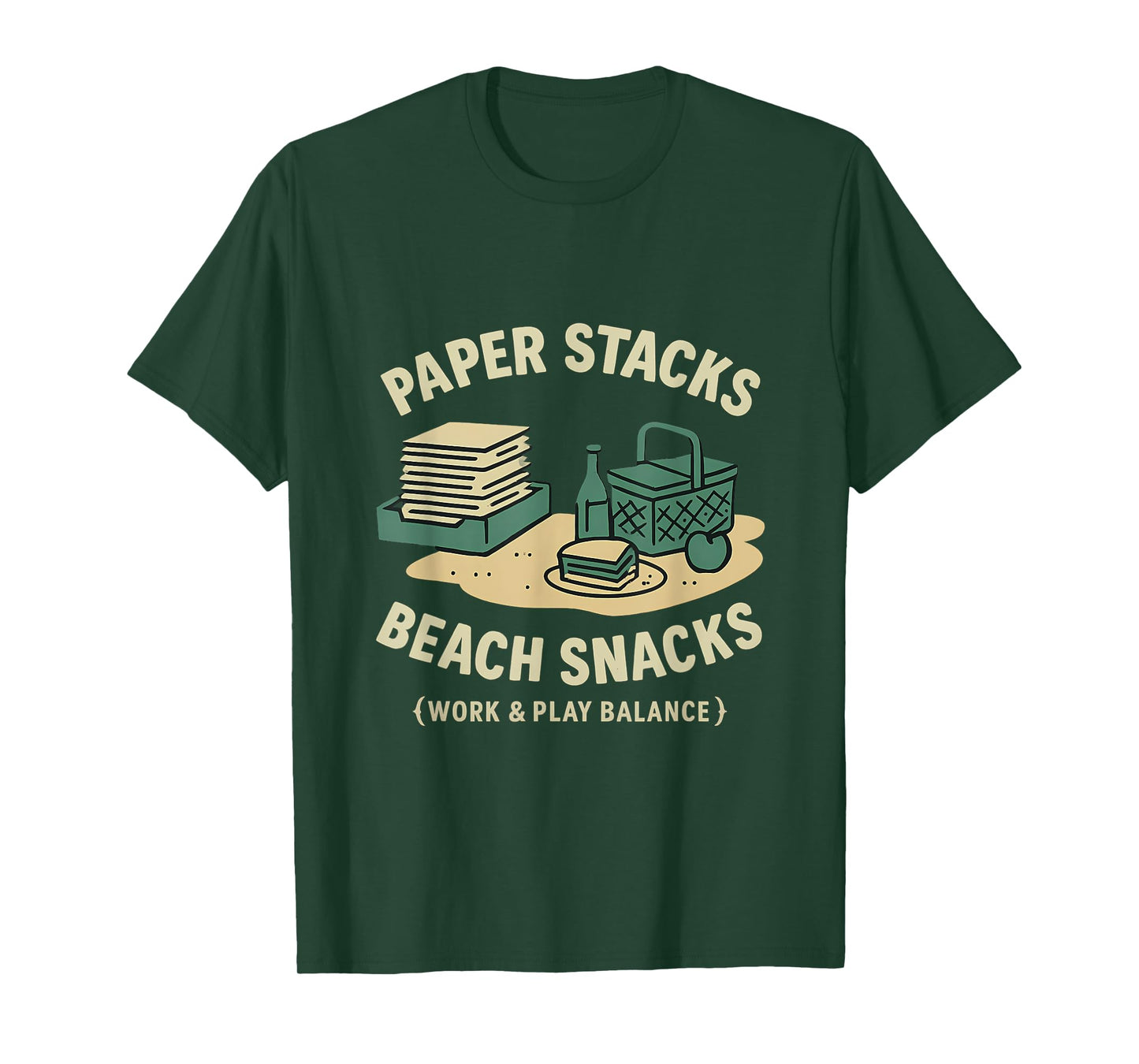 Paper Stacks, Beach Snacks Work Play Balance Design T-Shirt