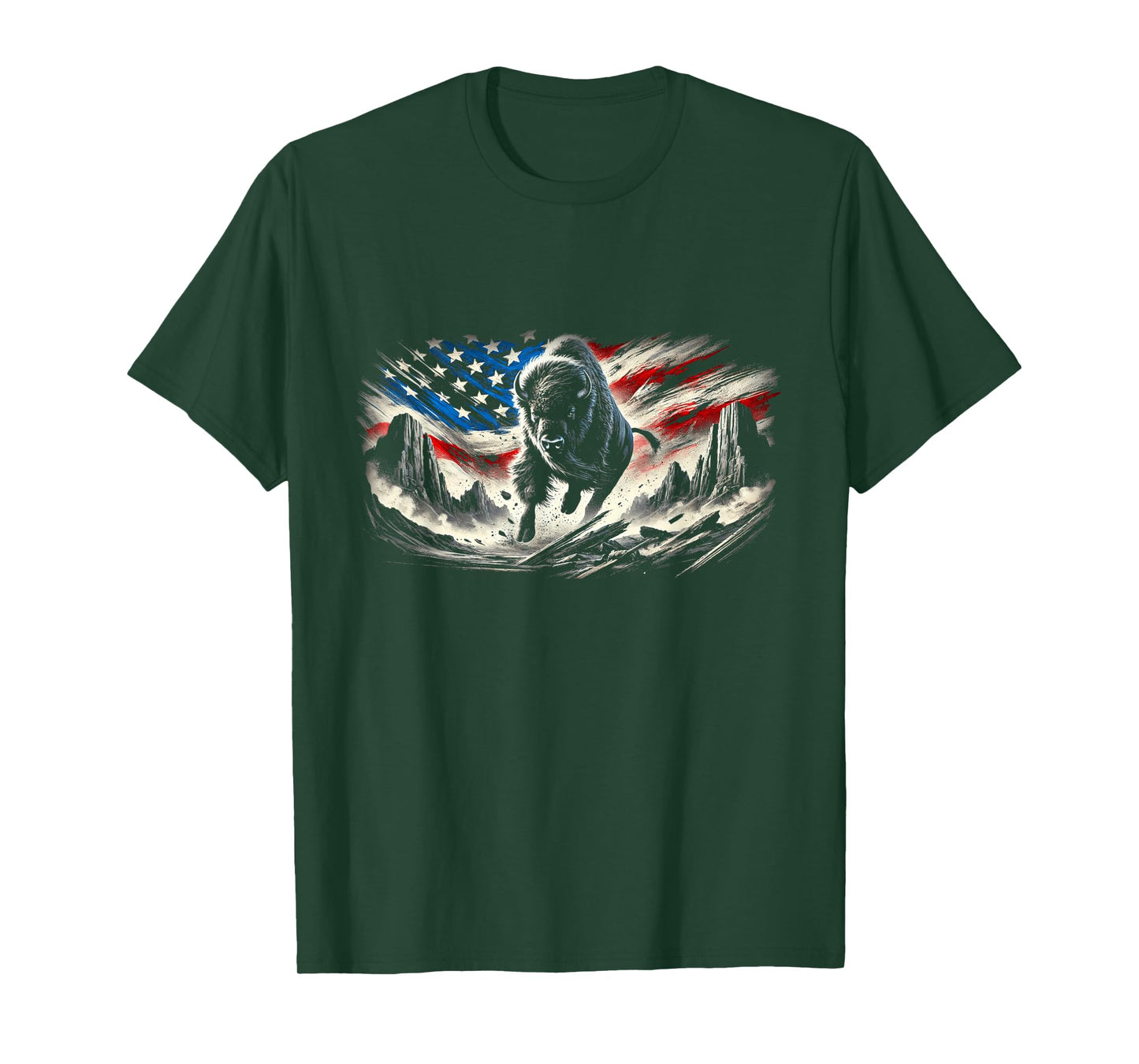 Western Buffalo American Bison USA Buffalo American flag T-Shirt