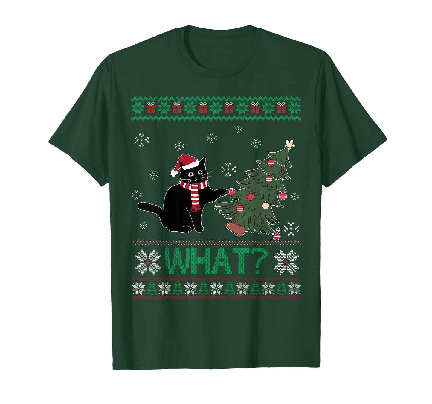 Black Cat What Pushing Christmas Tree Funny Cat Xmas Gifts Men Women Kids T-Shirt