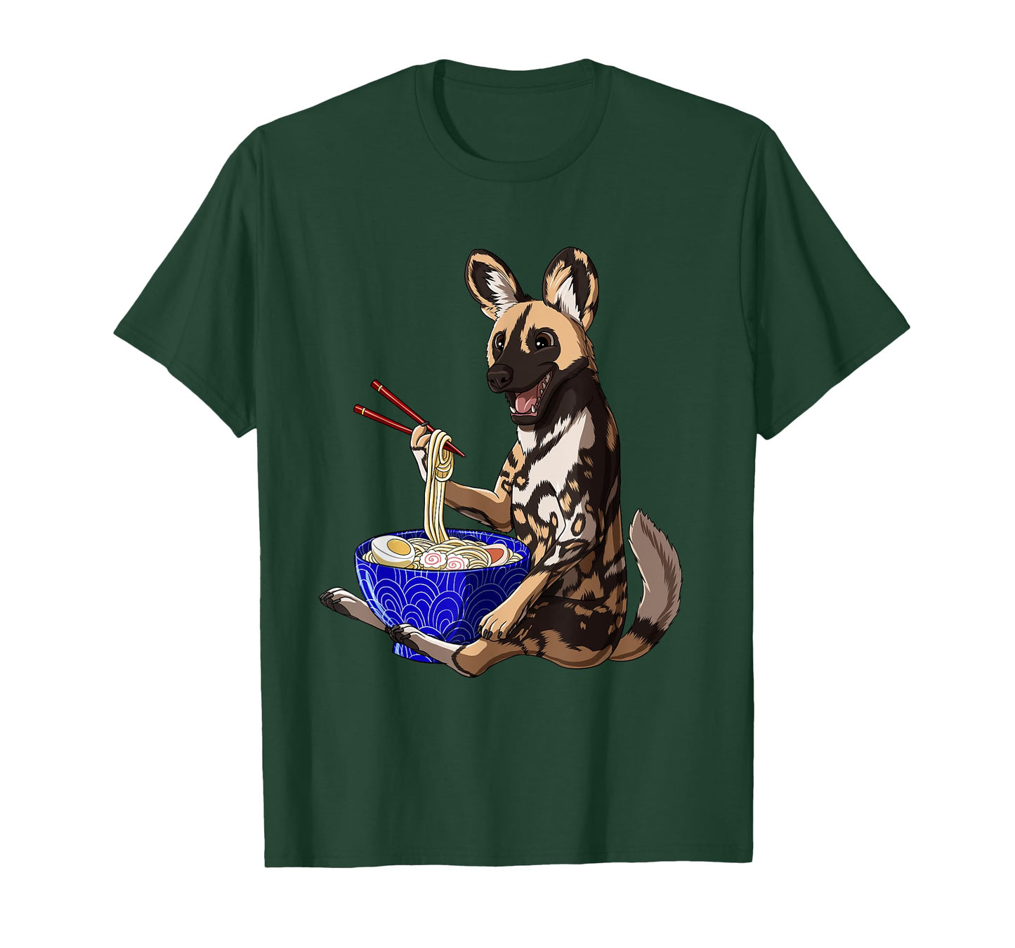 Japanese Noodles Kawaii Ramen Bowl Funny African Wild Dog T-Shirt