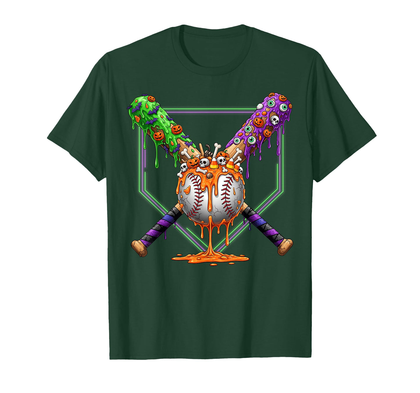 Spooky Baseball Ice Cream Drip Home Plate Dripping Halloween T-Shirt