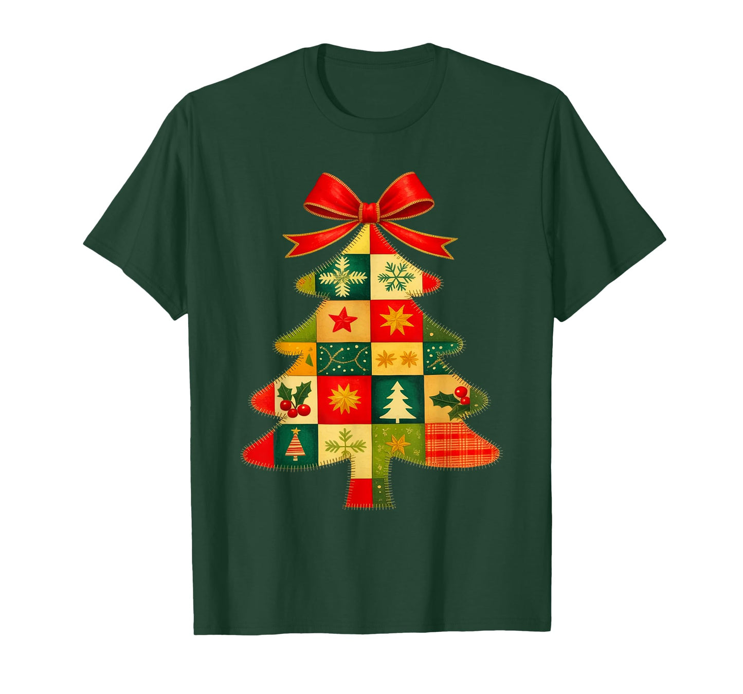 Family Christmas Patchwork Tree Holiday Xmas Vibes Men Women T-Shirt