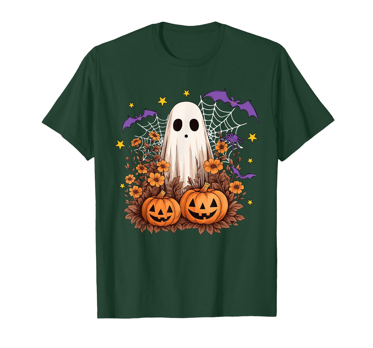 Retro Floral Ghost Cute Pumpkin Autumn Halloween Women Kids T-Shirt