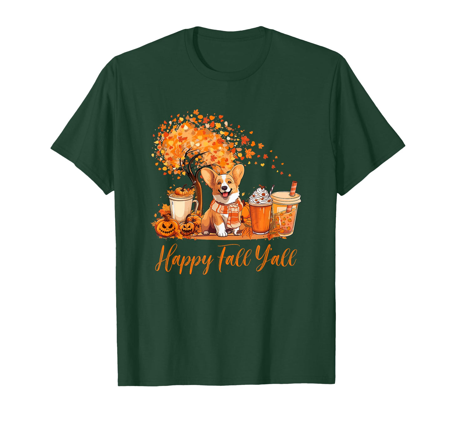 Happy Fall Y'all Corgi Autumn Pumpkin Spice Latte T-Shirt