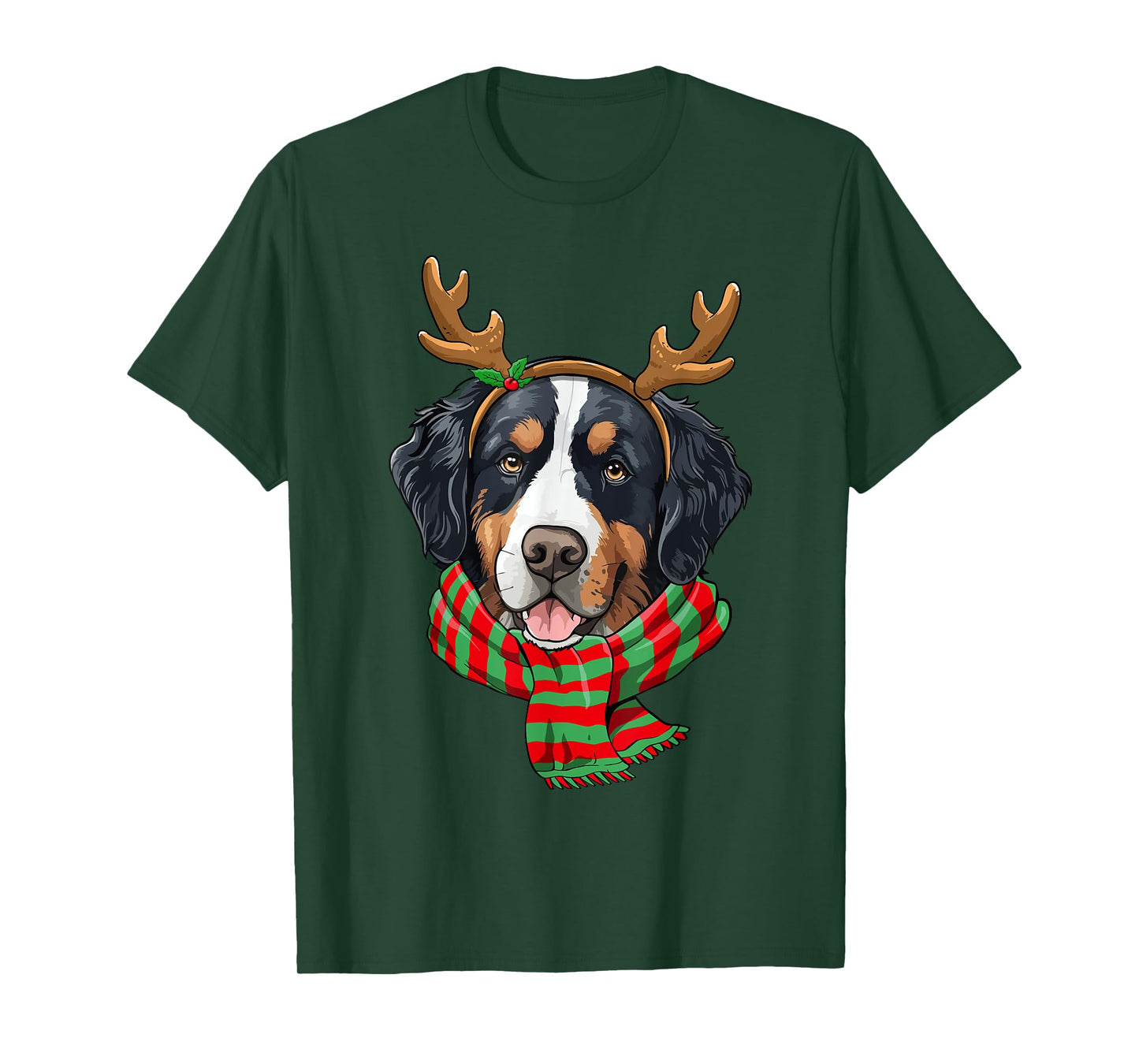Bernese Mountain Dog Christmas Reindeer Santa Hat Funny Xmas Men Women Girls Kids T-Shirt