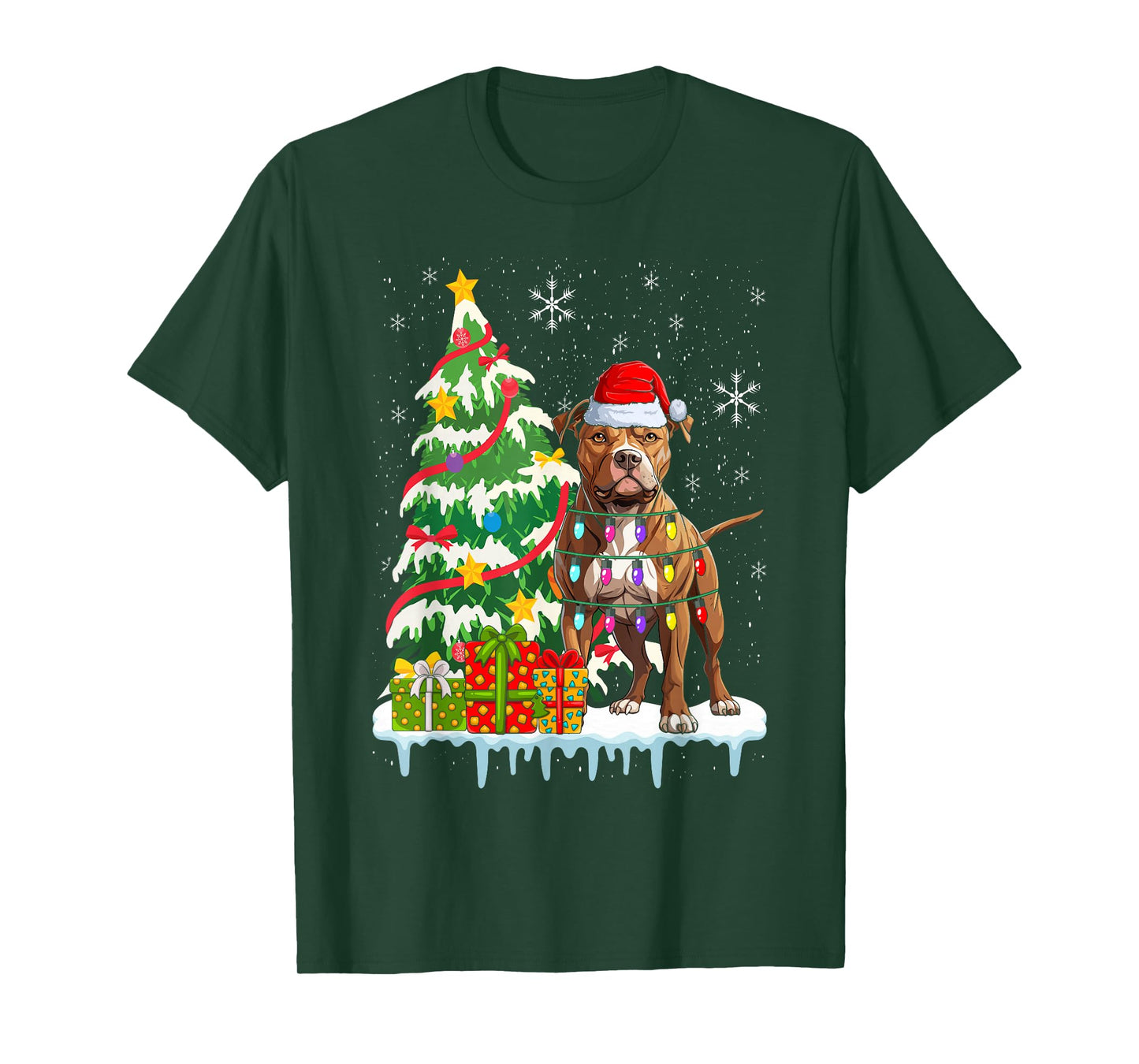 Pitbull Christmas Santa Pitbull Dog Lovers Christmas Tree T-Shirt