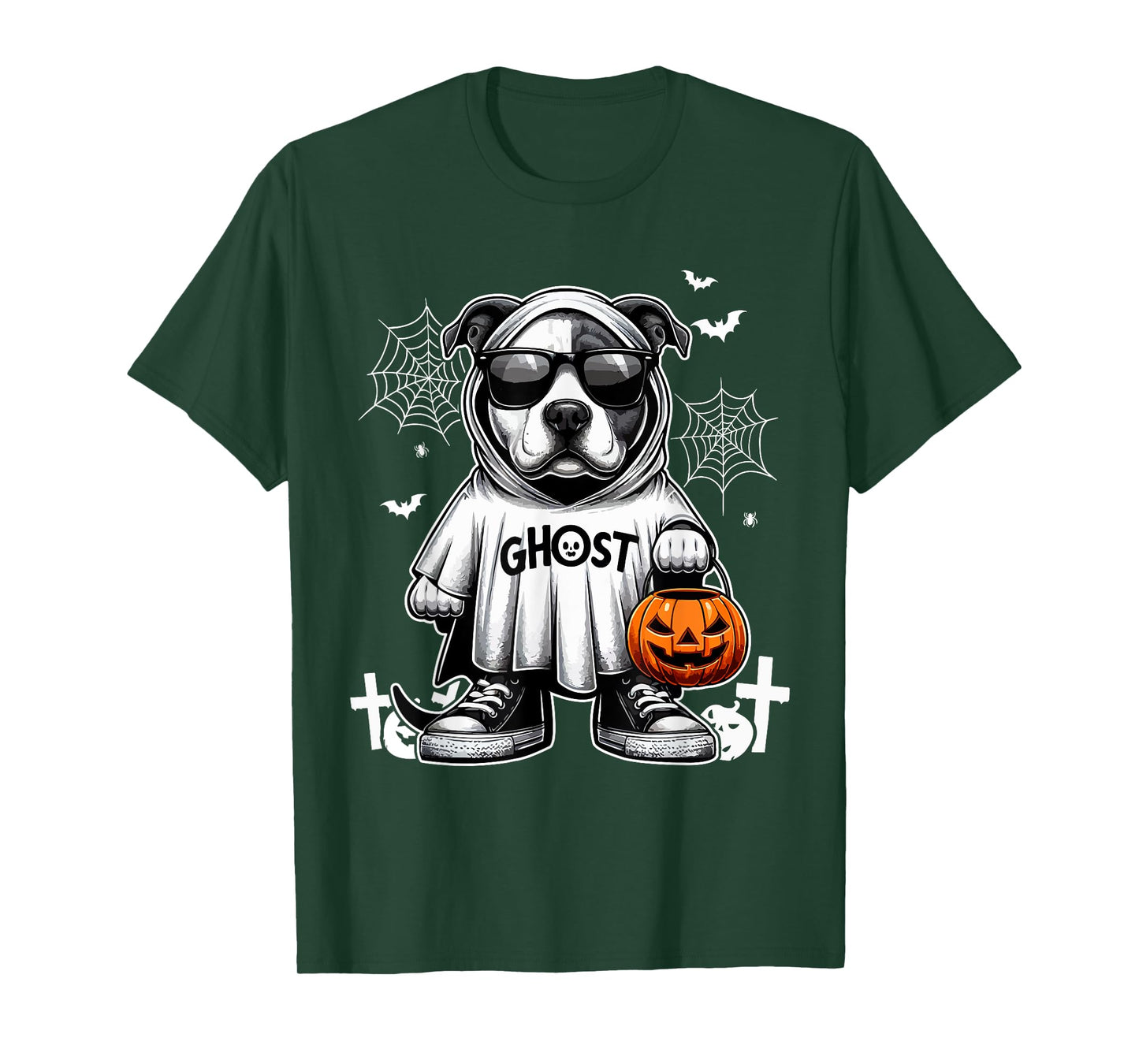 Ghost Halloween Pit Bull Sunglasses Cosplay Boo Ghost Lover T-Shirt