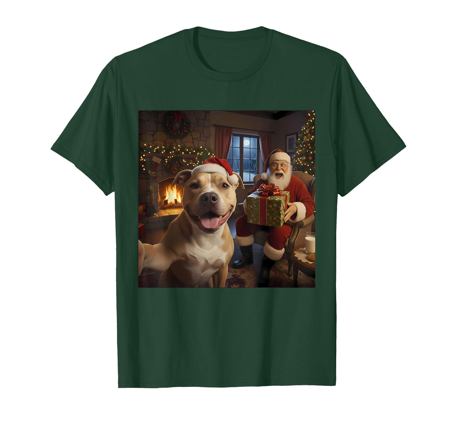 Pitbull Selfie with Santa Claus Funny Christmas Meme T-Shirt