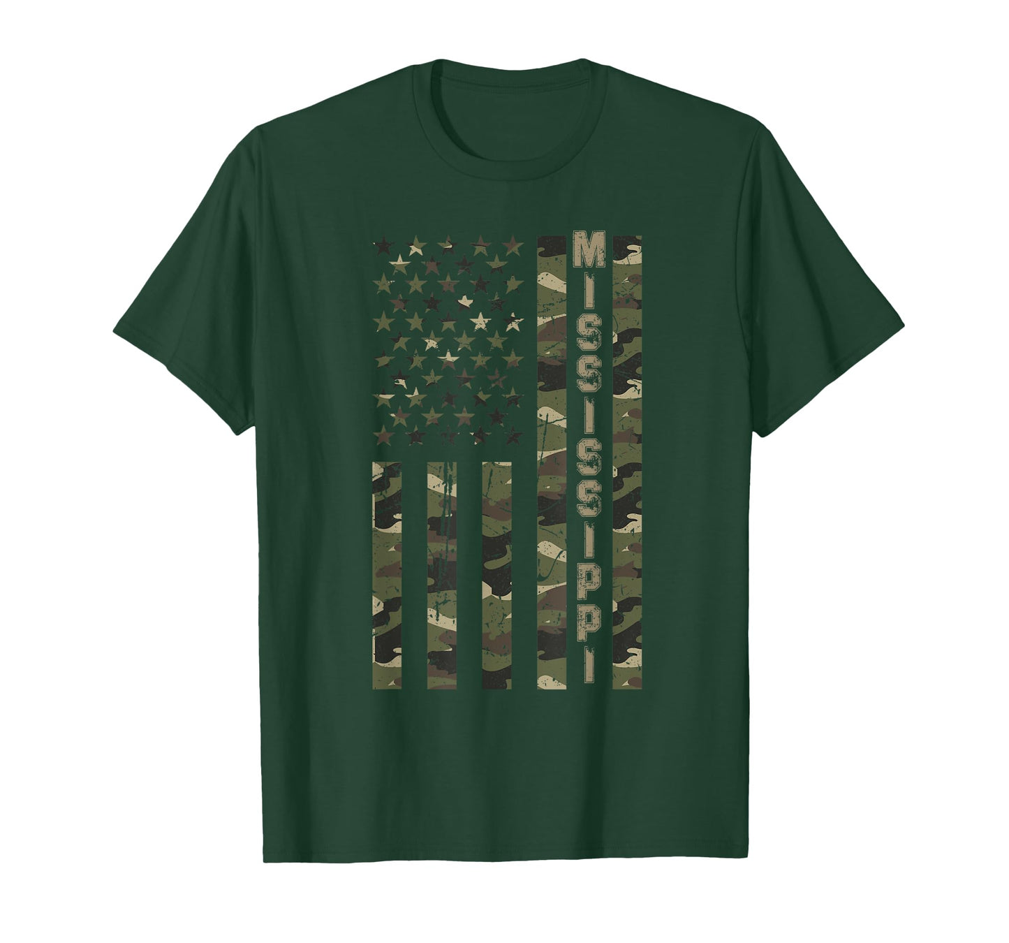 Mississippi United States Distressed Camo w US Flag T-Shirt