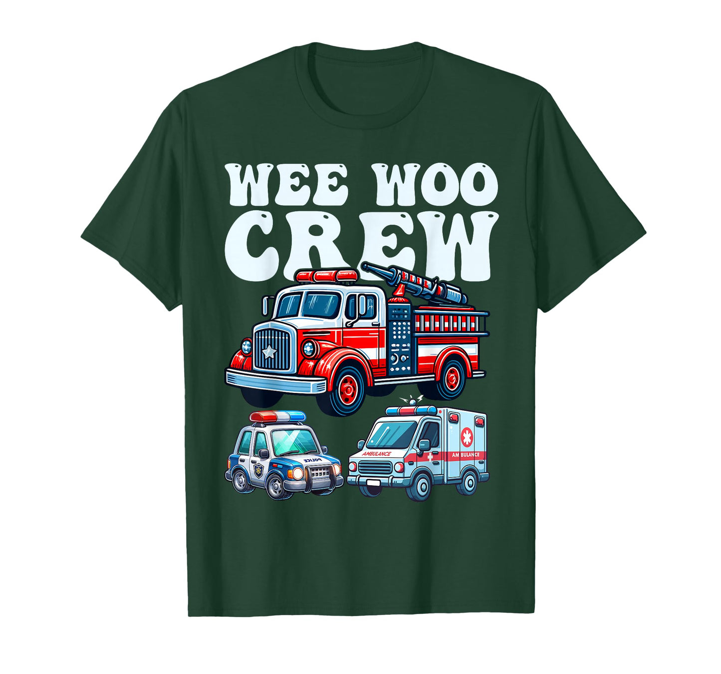 funny Wee Woo Crew Ambulance Firetruck Police Car for Kids T-Shirt