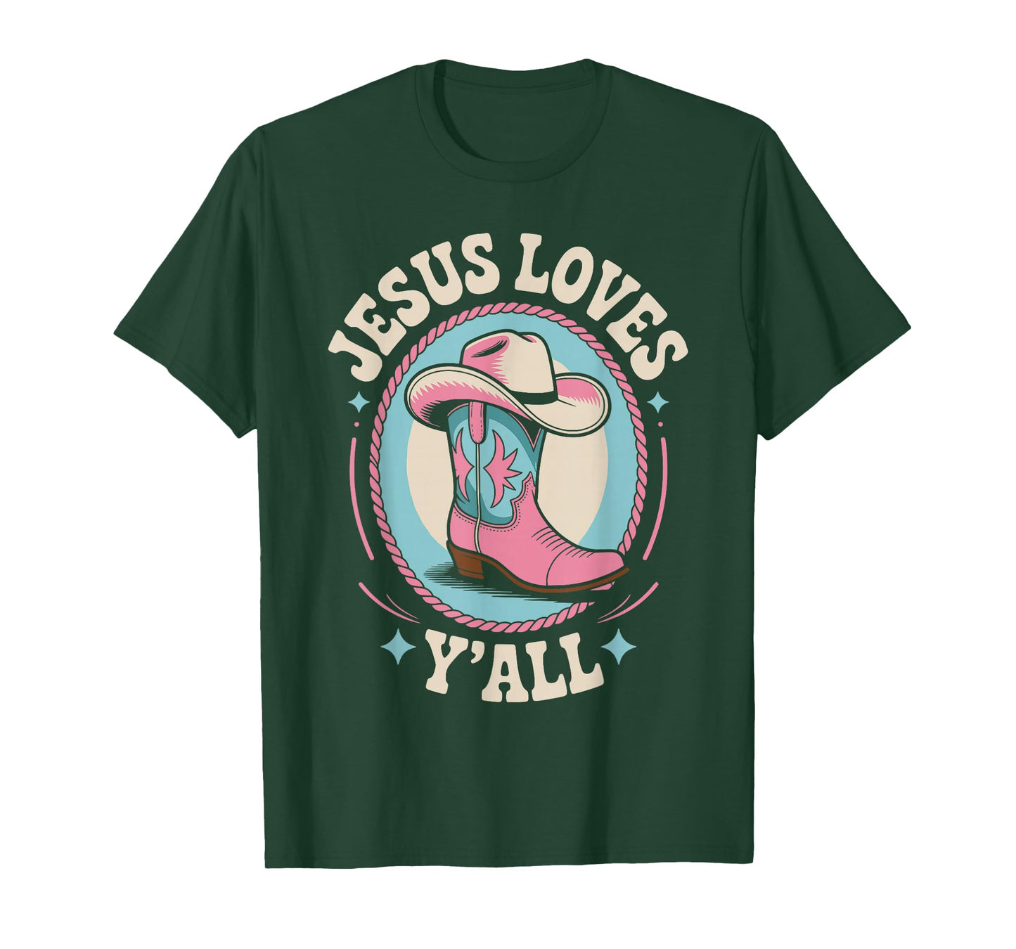 Cute Jesus Loves Y'all Cowgirl Christian T-Shirt