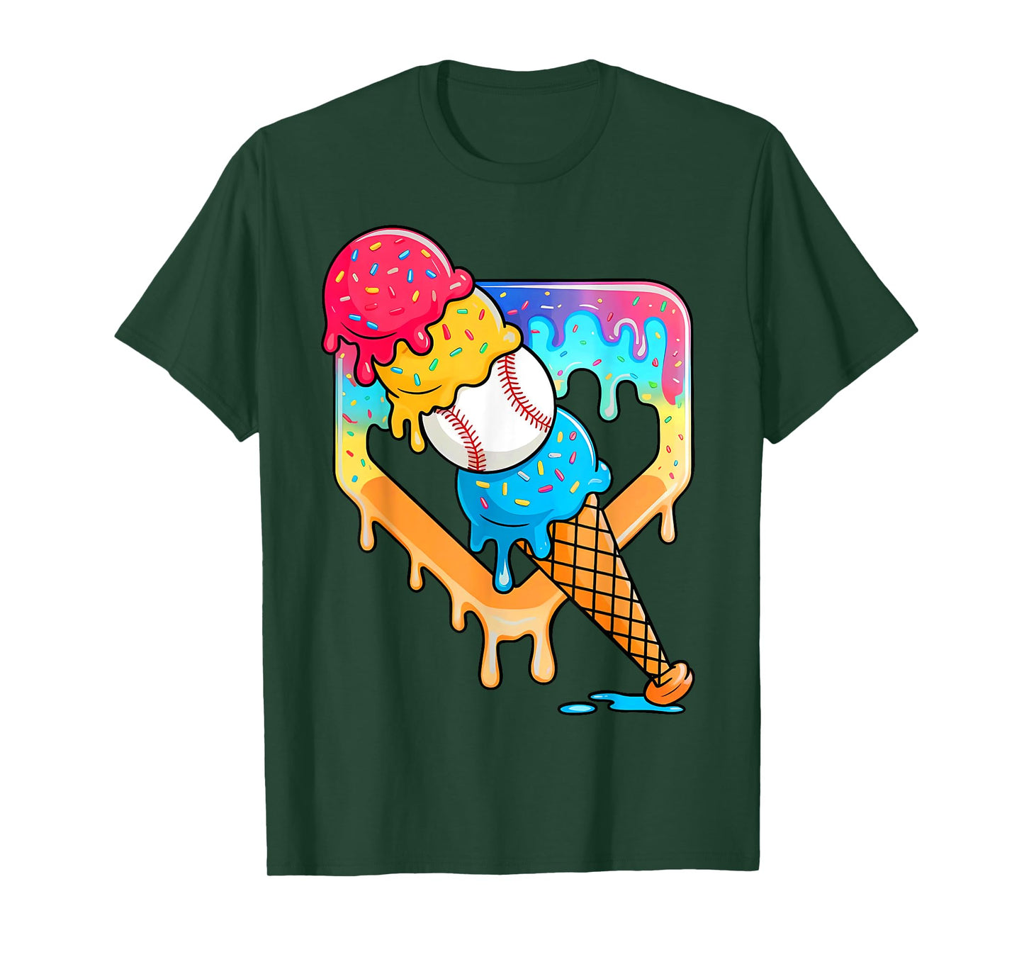 Baseball Drip for Boys Home Plate Ice Cream Cone Drip Youth T-Shirt