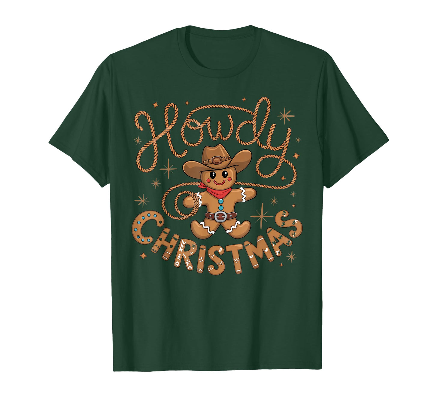 Retro Gingerbread Cowboy Western Howdy Christmas Unisex Christmas T-Shirt, Black, Small, Short Sleeve, Cotton Blend, Machine Wash, Regular Fit, Cartoon Pattern, Western Style