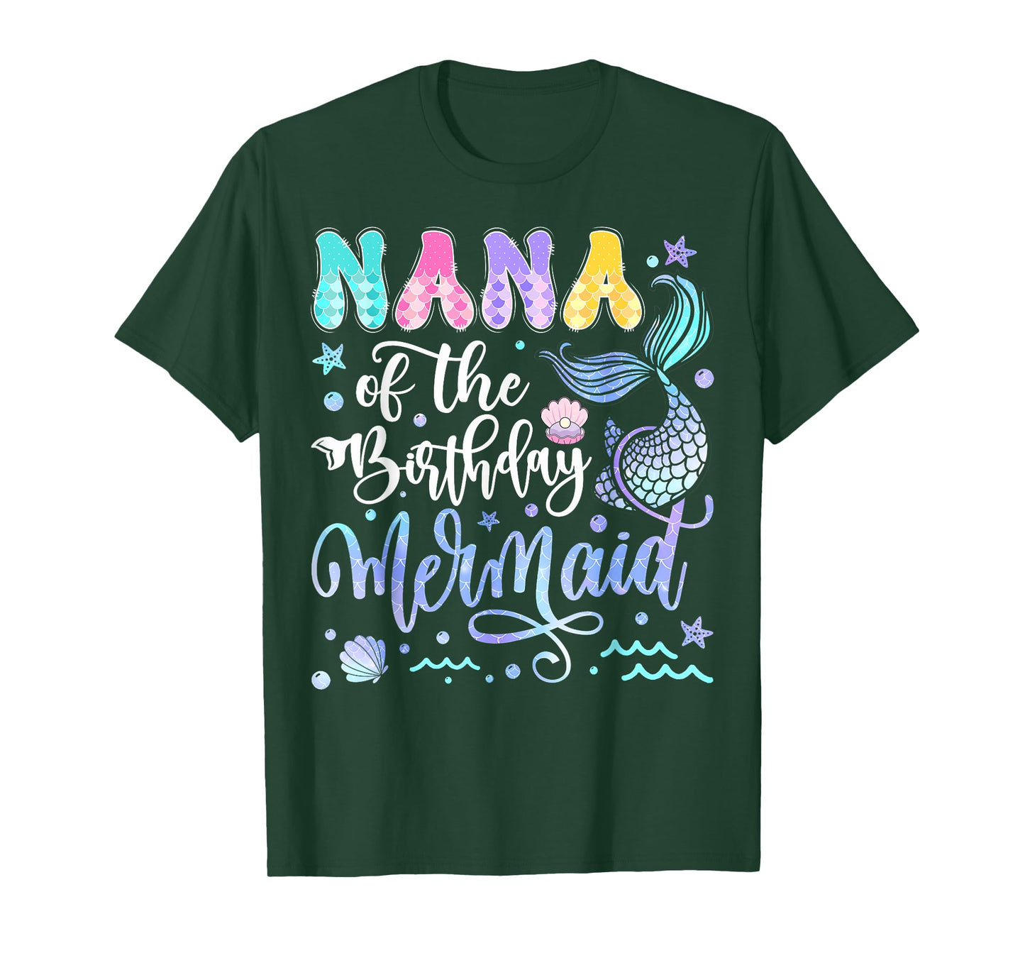 Nana Of The Birthday Mermaid Bday Girl Groovy T-Shirt