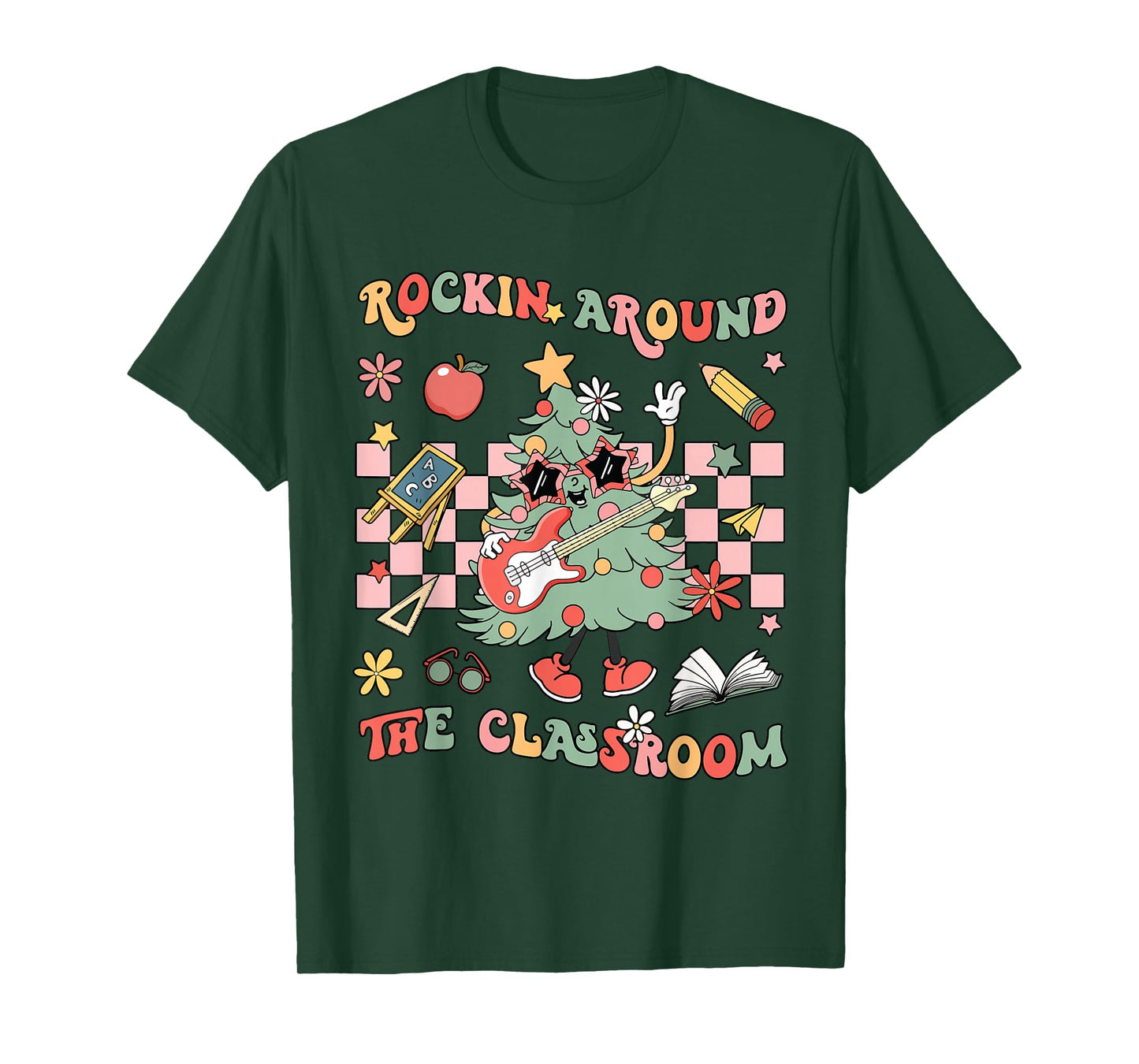 Rocking Around The Classroom Christmas Tree Guitar Student T-Shirt