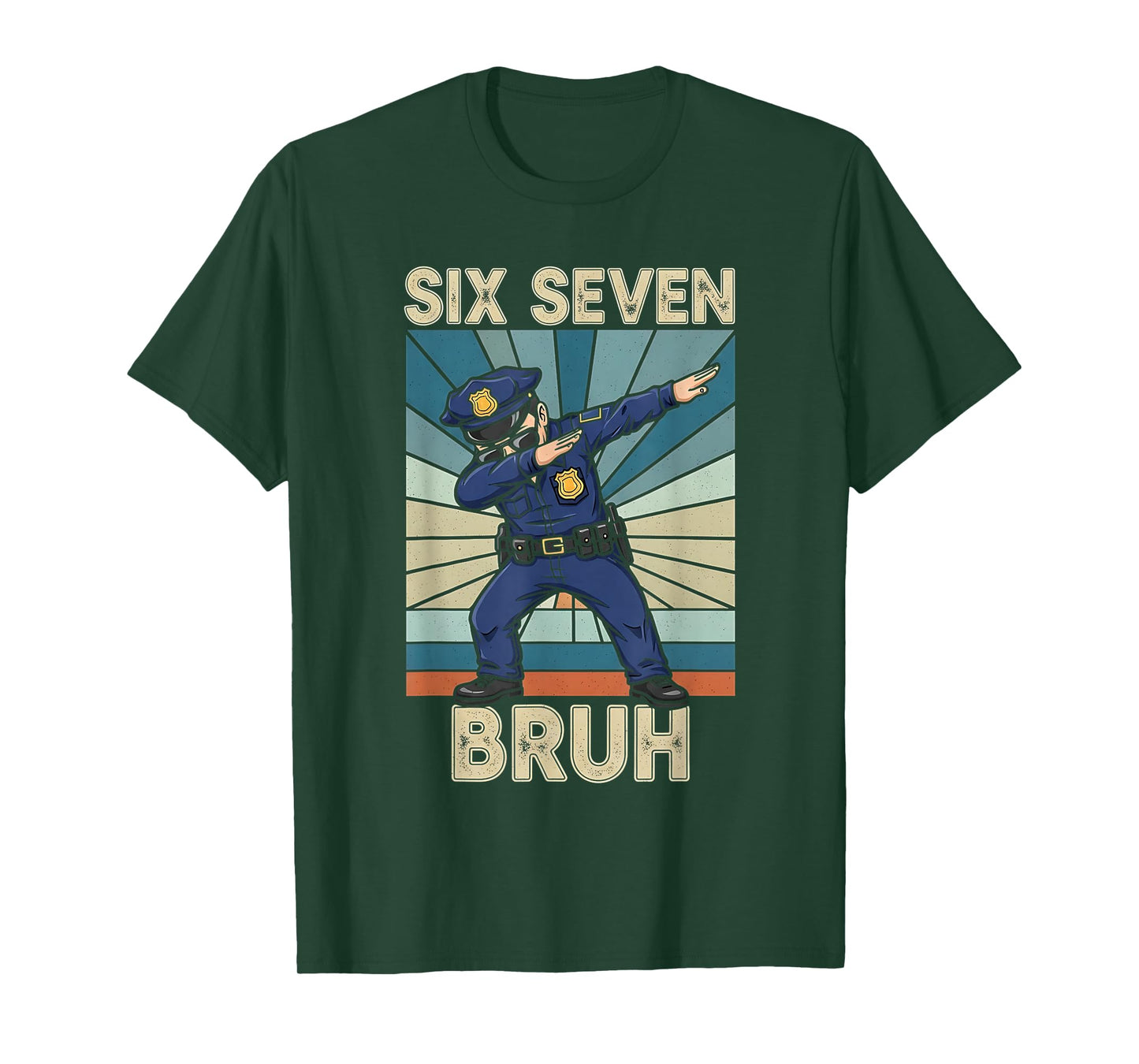 Funny 67 Meme 6 7 Six Seven Policeman Police Officer Retro T-Shirt