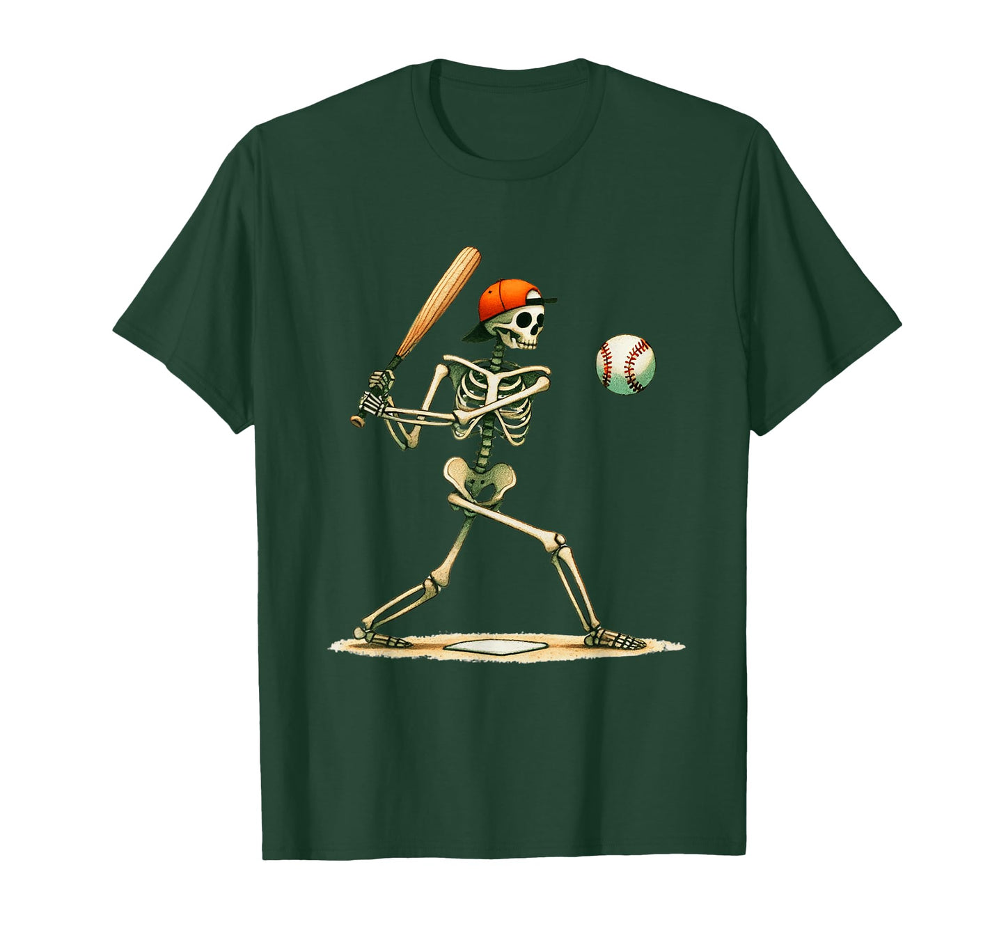 Funny Skeleton Batting Baseball Halloween Boys Men Kids T-Shirt