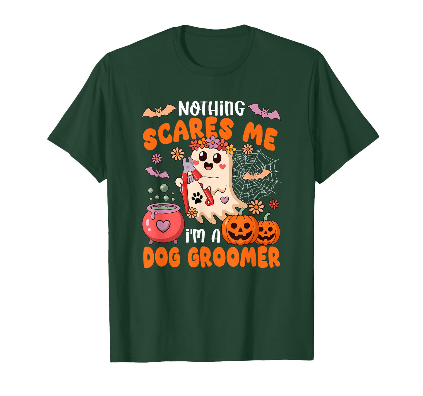 Nothing Scares Proud I'm A Dog Groomer Halloween Boo Floral T-Shirt