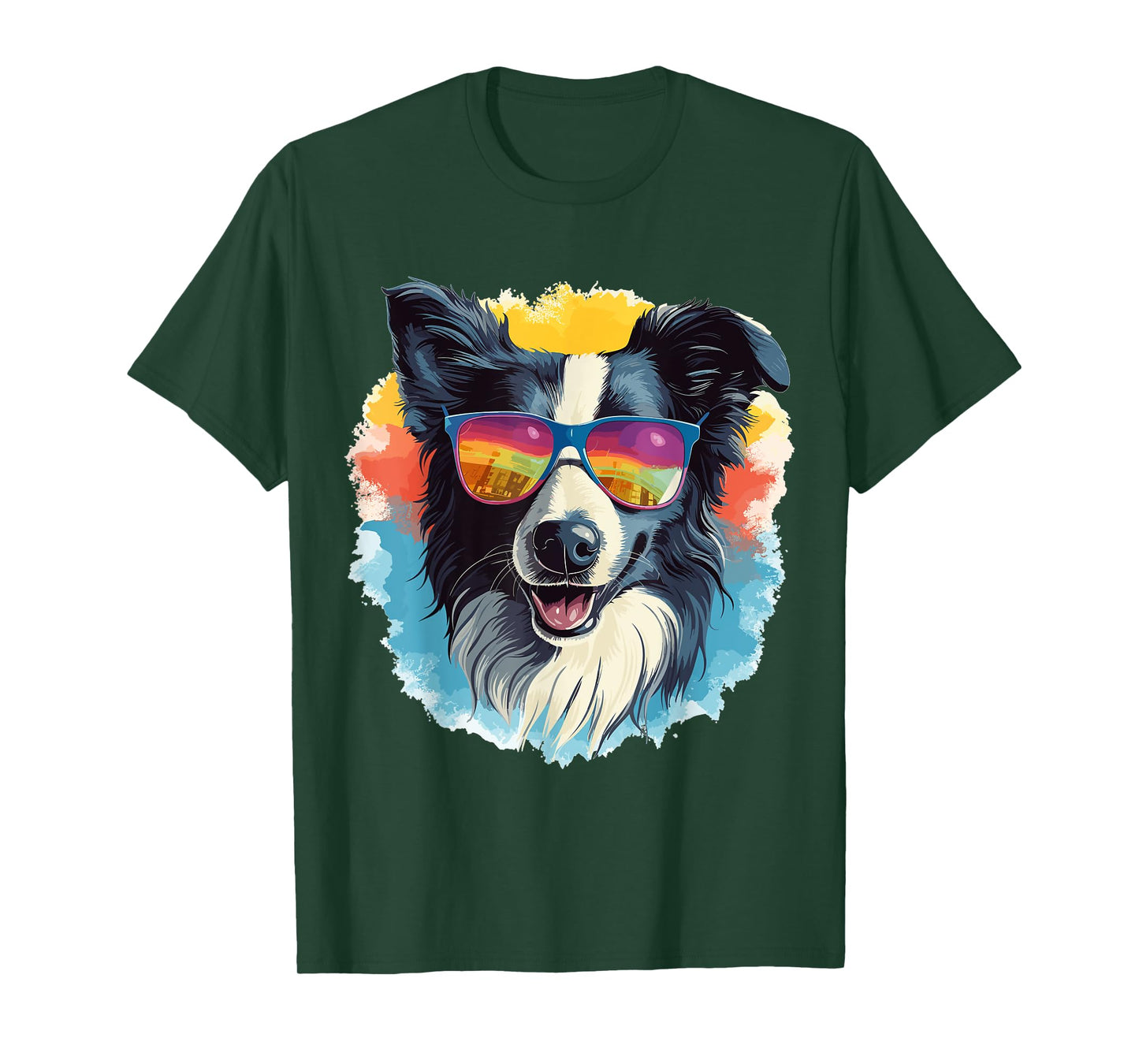 Border Collie Dog - Cute Graphic with Sunglasses Men Women Kids T-Shirt