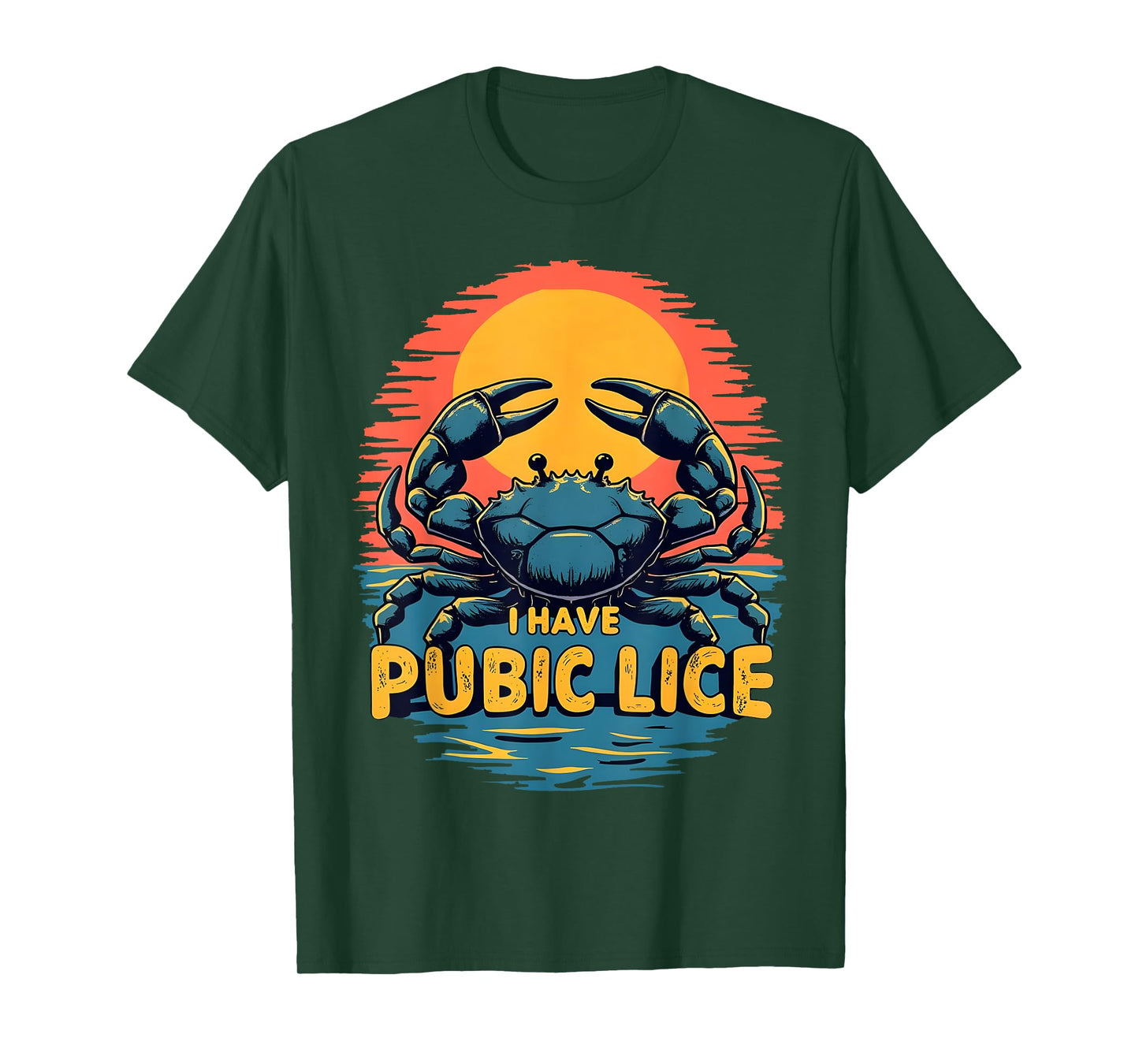 I Have Pubic Lice Funny Adult Joke Retro Vintage Crab Sunset T-Shirt