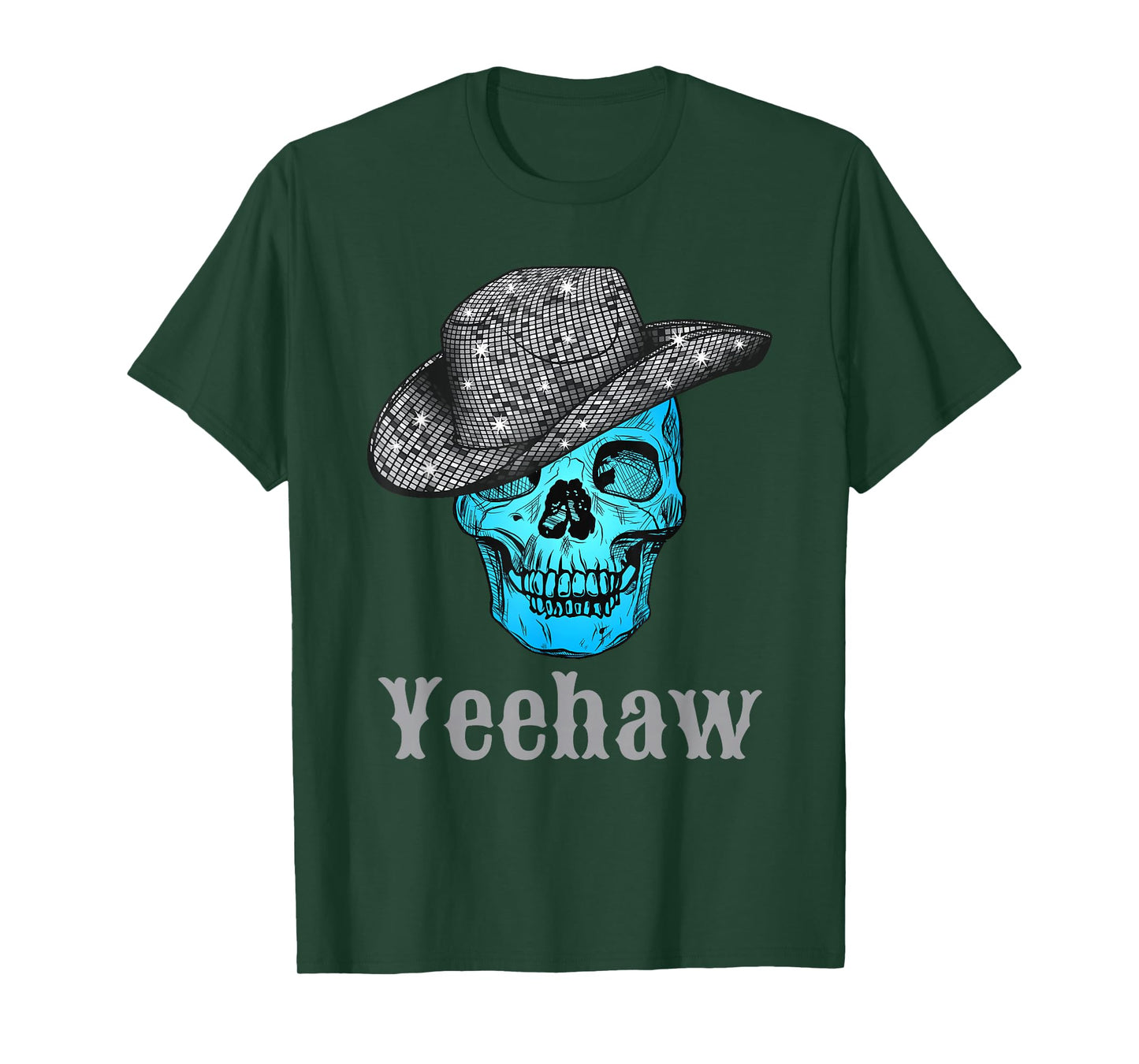 Disco Cowboy Hat with Skull Skeleton Western Country 70s T-Shirt