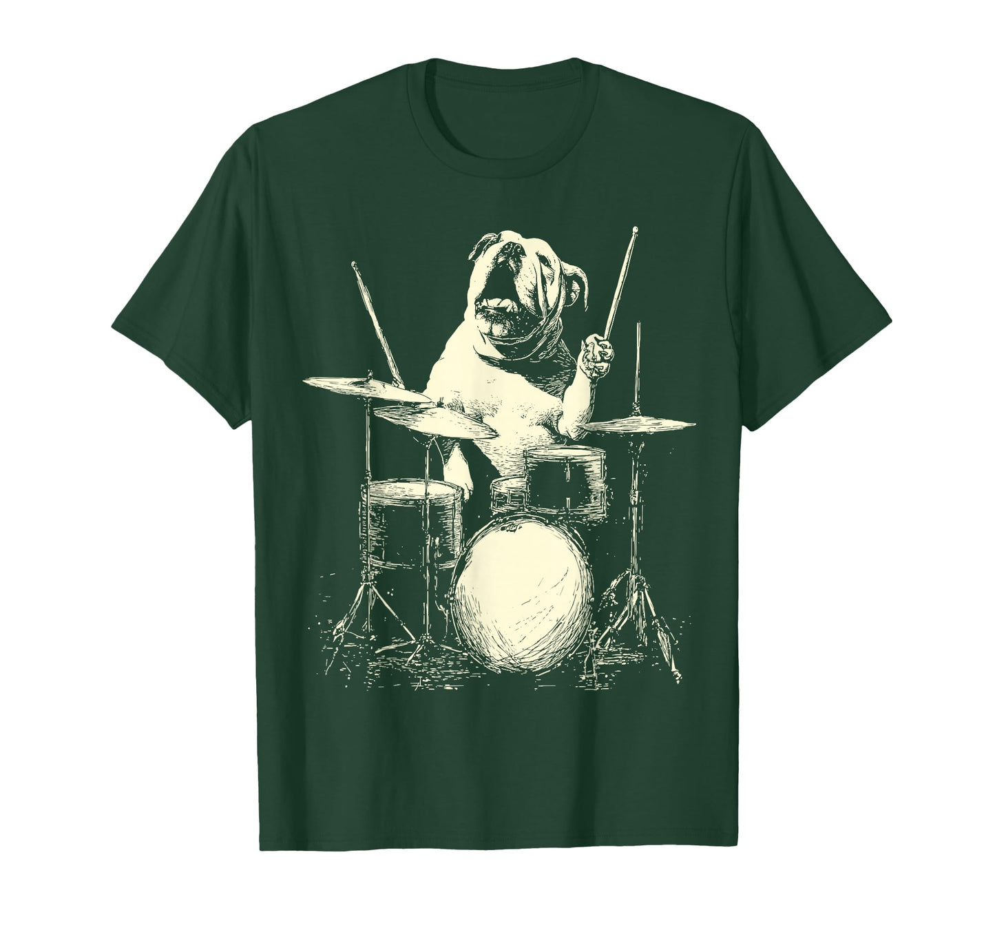 Cute British Bulldog Playing Drums Funny Music Dog Drummer T-Shirt