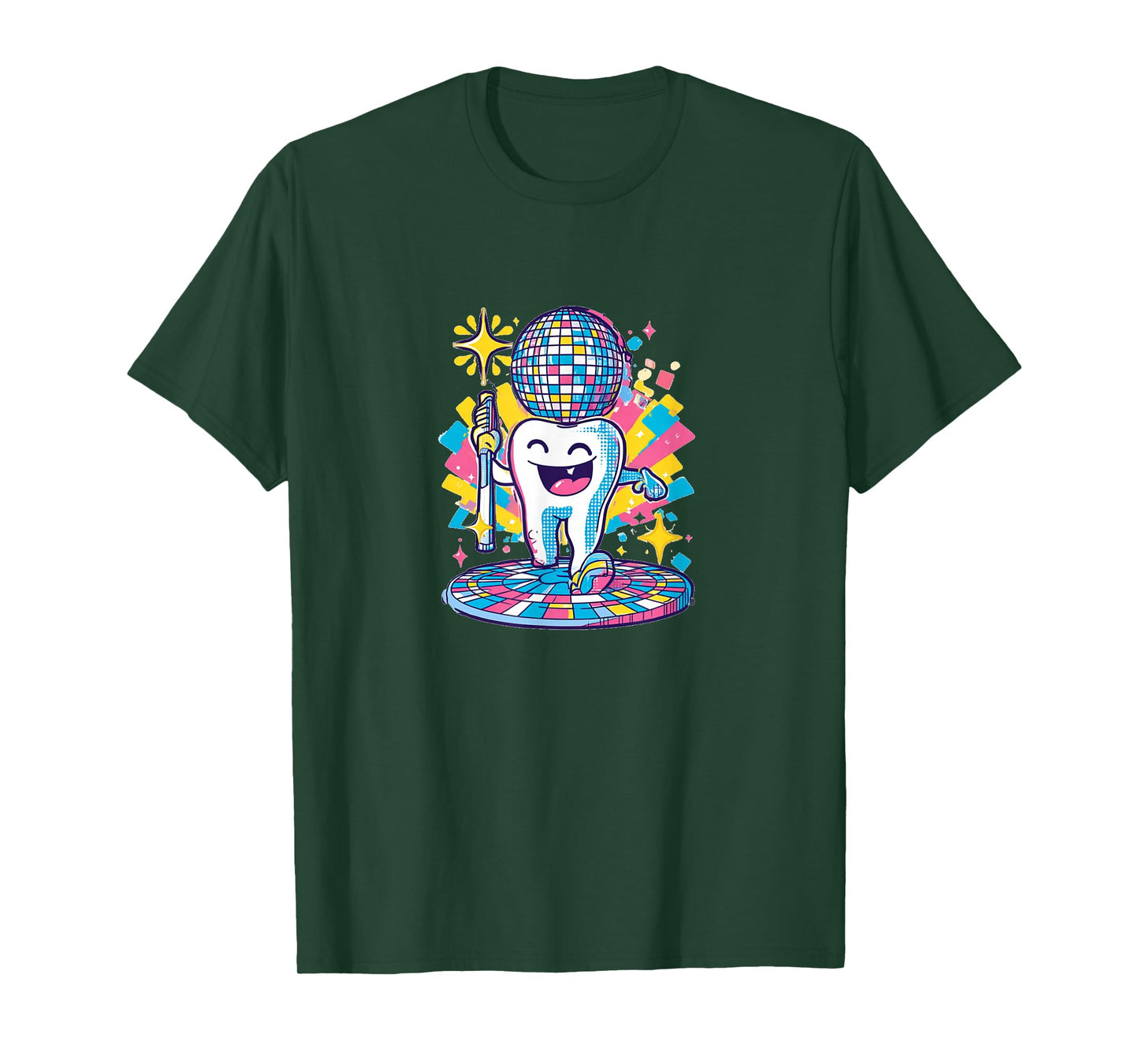 Funny Retro Disco Tooth with Toothbrush Costume T-Shirt