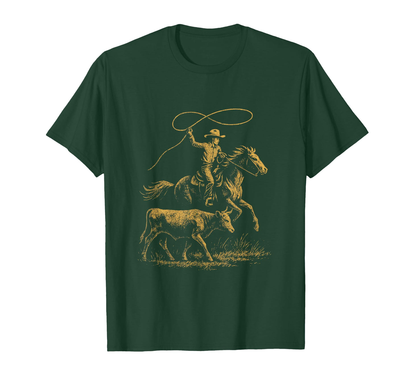 Rodeo Cowboy - Retro Cowgirl Steer Roping Art T-Shirt