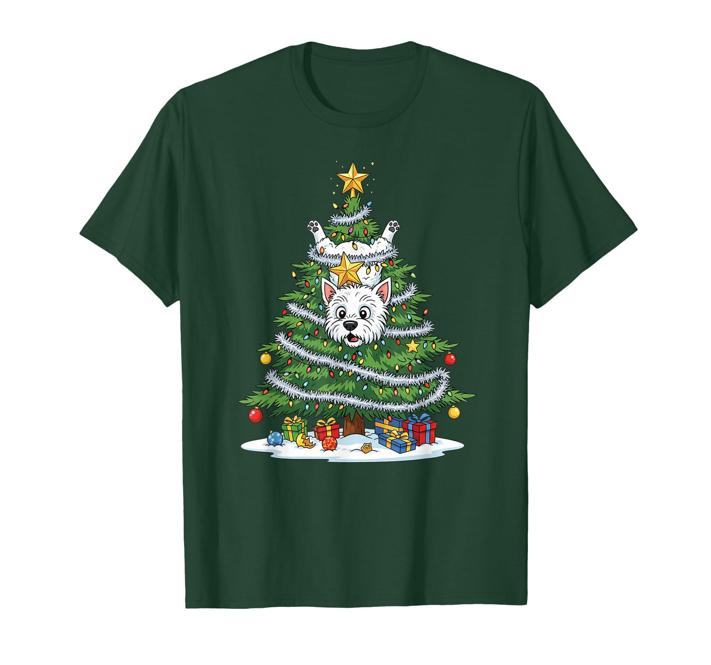 Funny West Highland White Terrier Dog Christmas Tree T-Shirt
