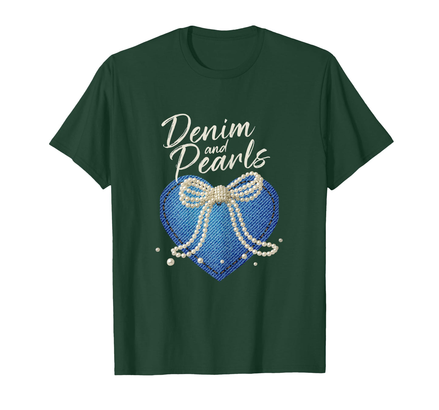 Denim and Pearls Heart Country Western Fashion for Women's T-Shirt