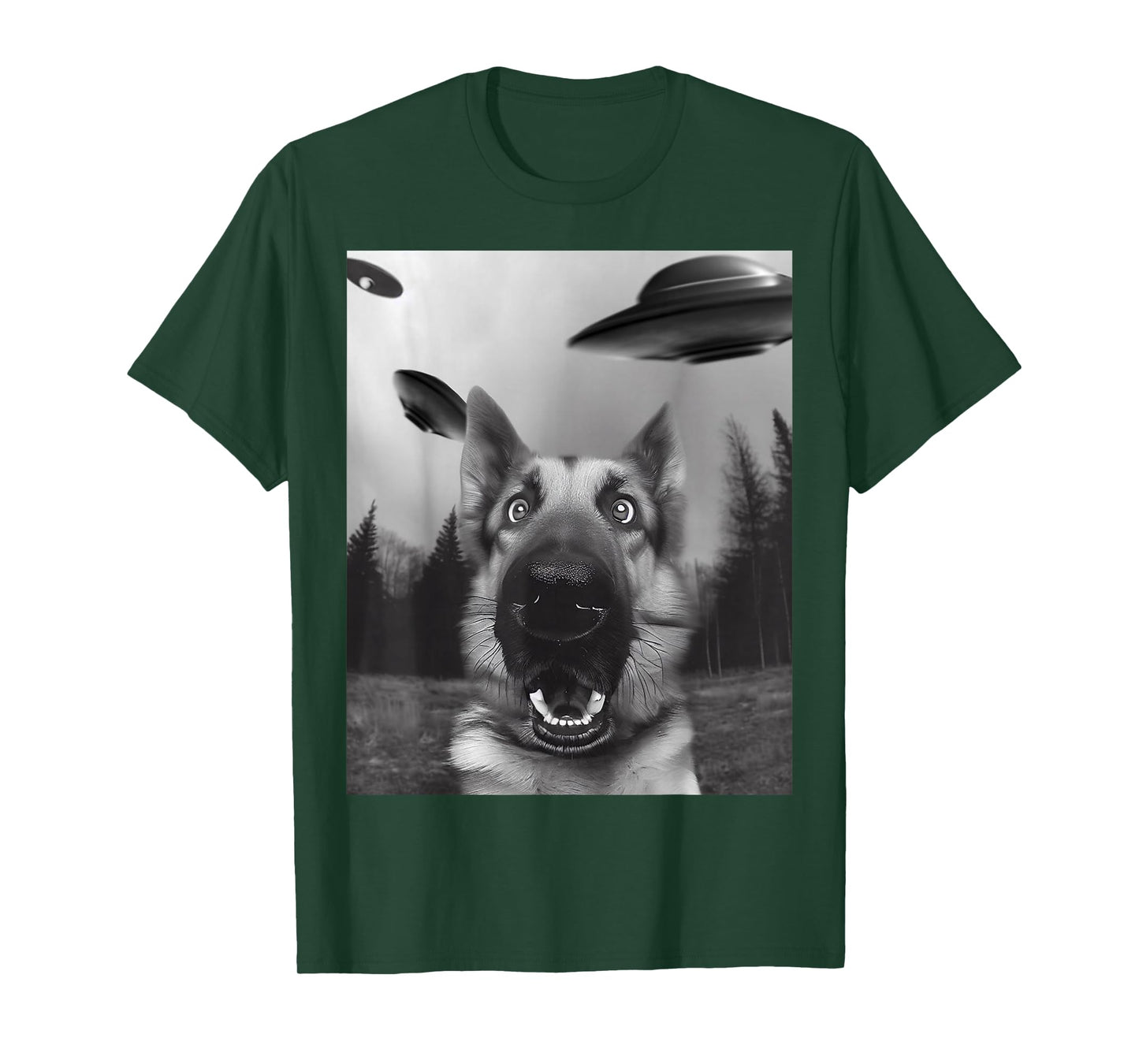 "Shep's Selfie" Funny German Shepherd Selfie with UFO T-Shirt
