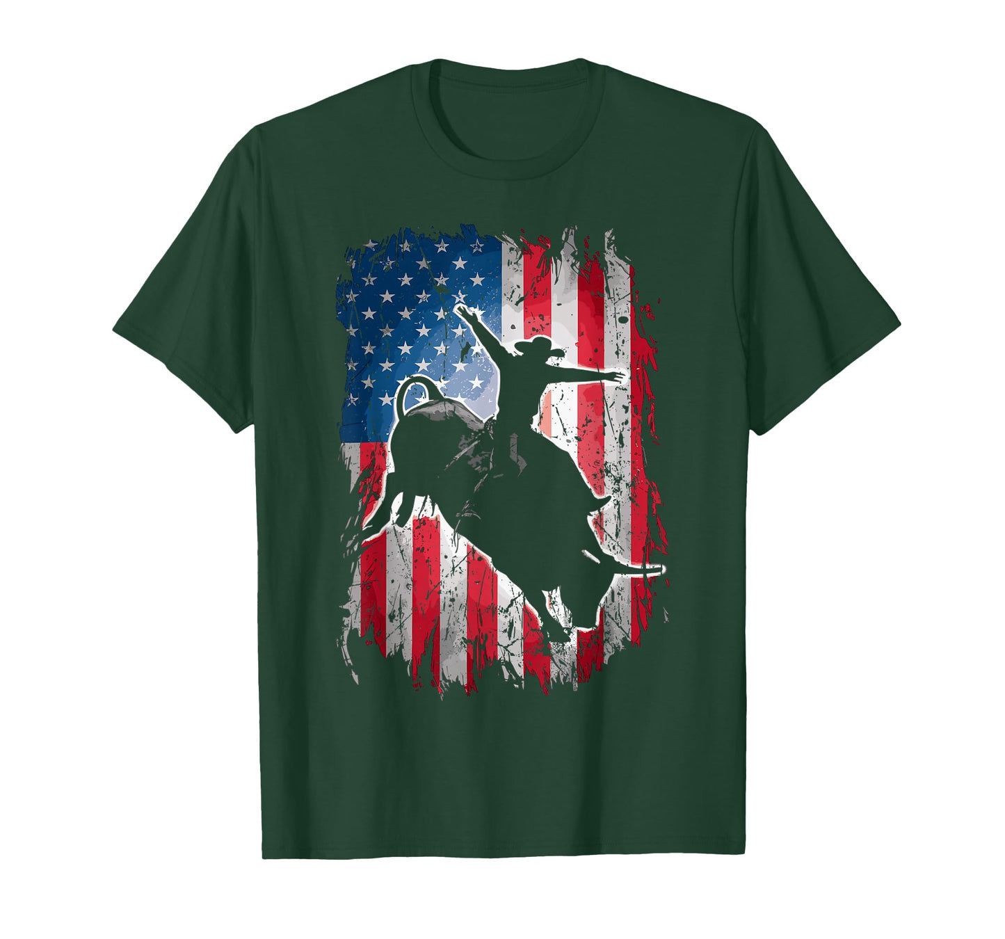 Rodeo Rider Bull USA Flag American Patriotic Cowboys T-Shirt