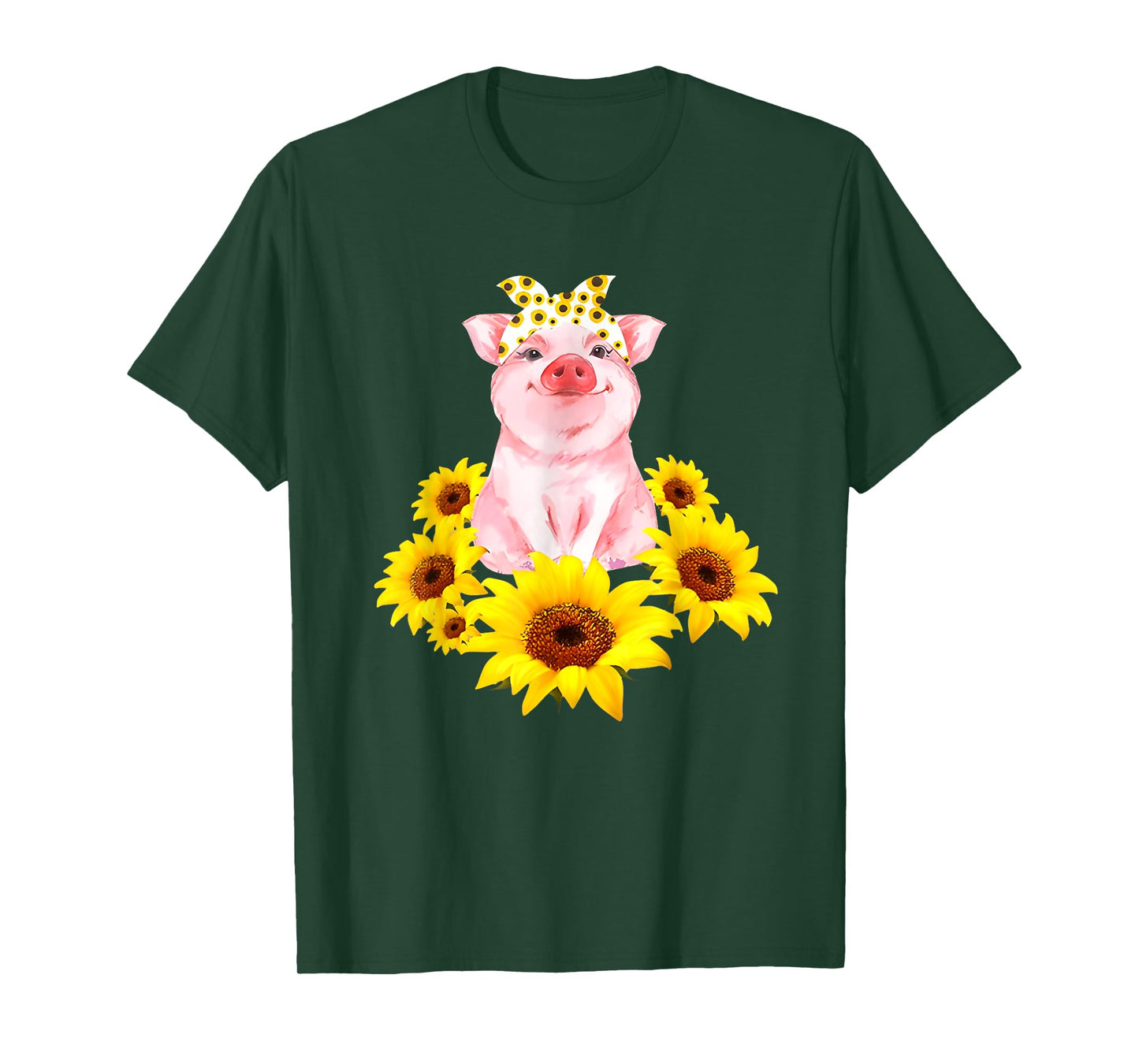 Cute Piggy With Sunflower Tiny Pig With Bandana T-Shirt