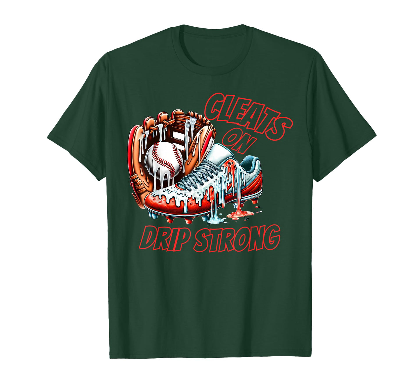 Cleats On Drip Strong Baseball Ice Cream Drip Men Women Kids T-Shirt