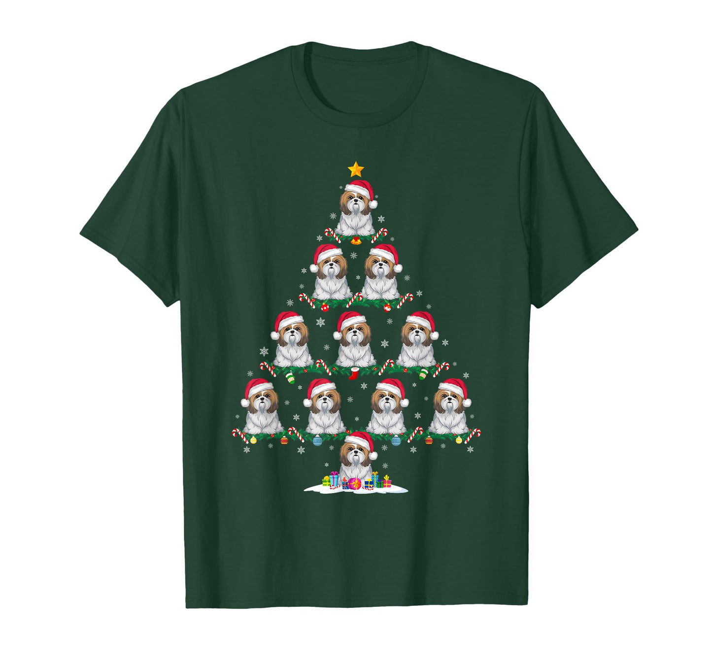 Shih Tzu Dog Christmas Tree Pajama Men Women Kids Ugly Xmas T-Shirt