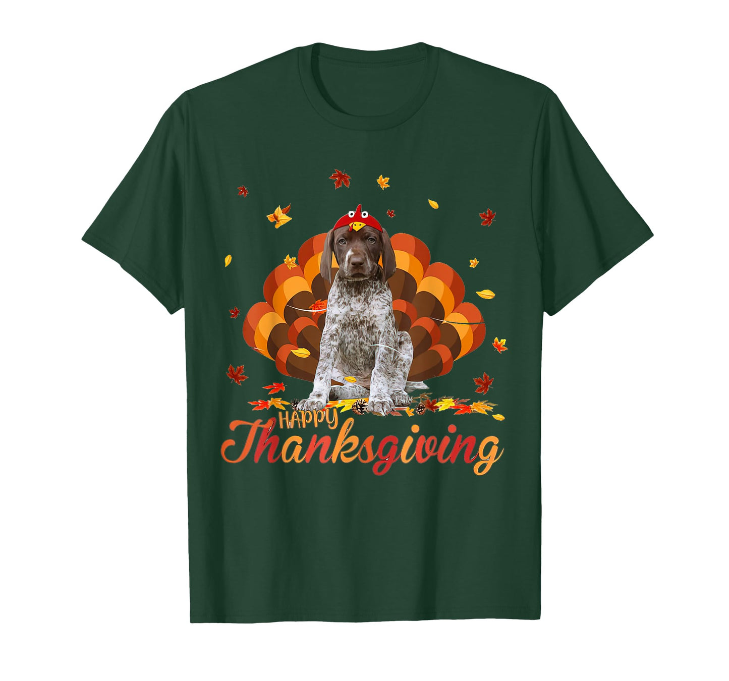 Cute German Shorthaired Pointer Happy Thanksgiving Turkey T-Shirt