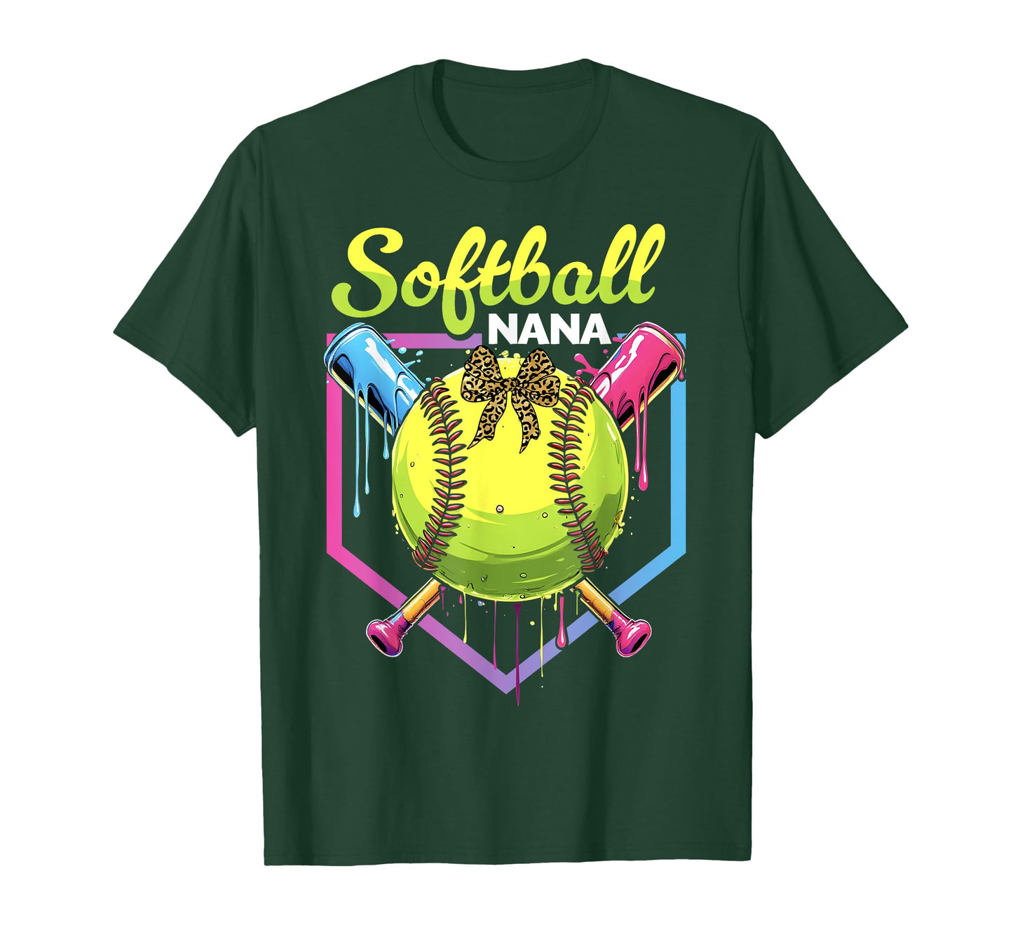 Softball Drip Nana Ice Cream Softball Bow Mother's Day T-Shirt
