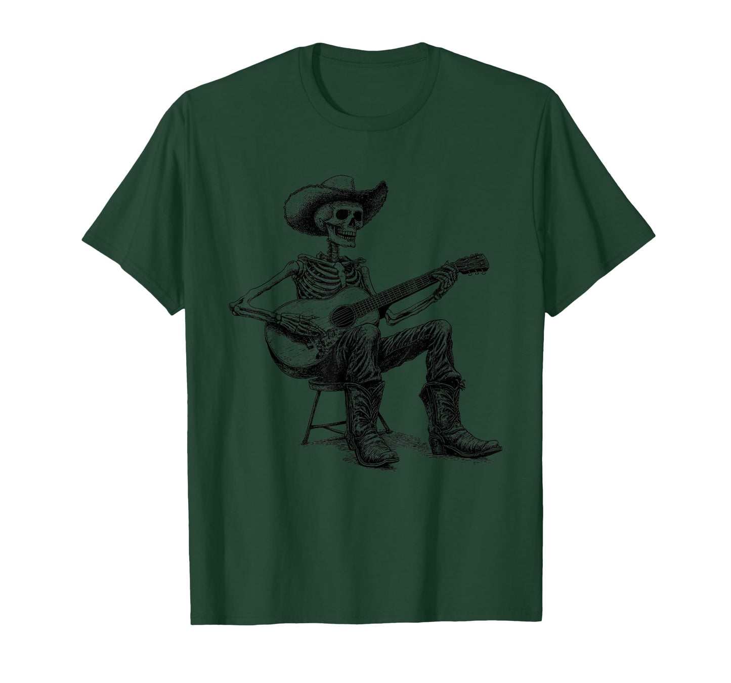 Vintage Western Cowboy Skeleton Playing Guitar Country Music T-Shirt