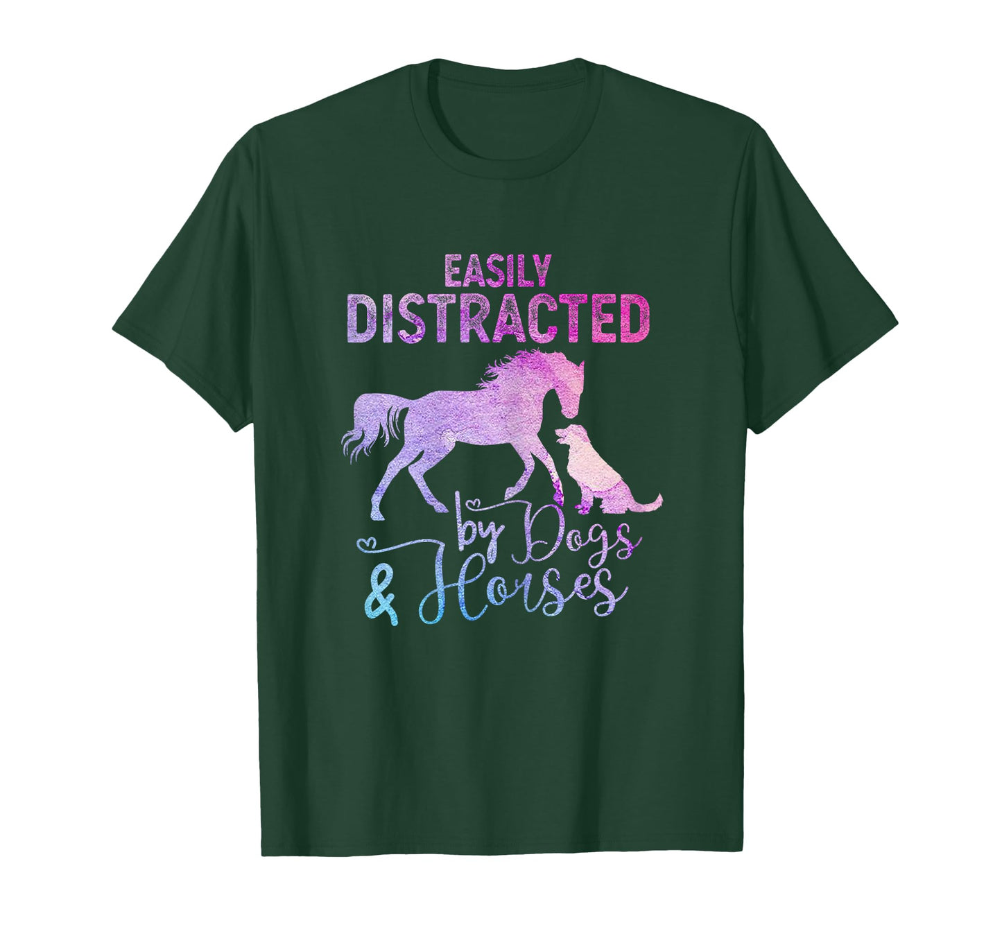 Funny Horse Women Girls Easily Distracted By Dogs & Horses T-Shirt