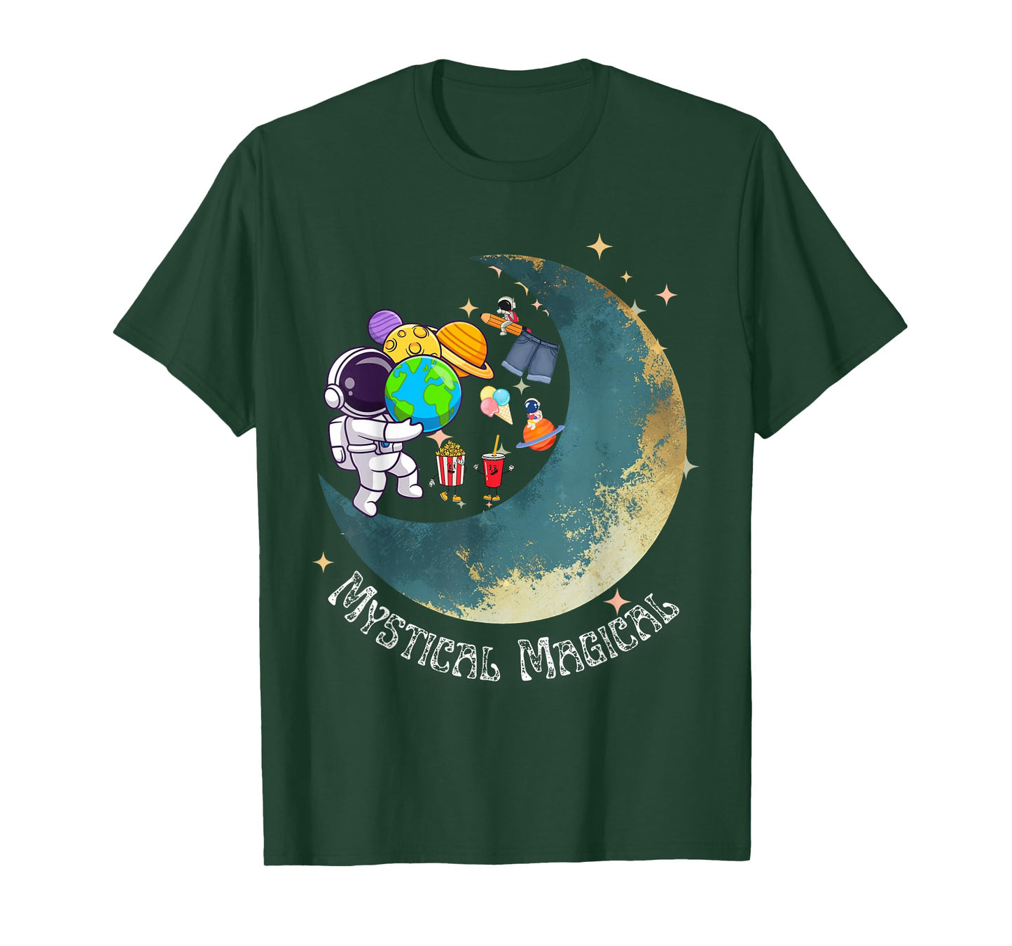 Mystical Magical Astronaut On Moon Funny Vintage Retro T-Shirt