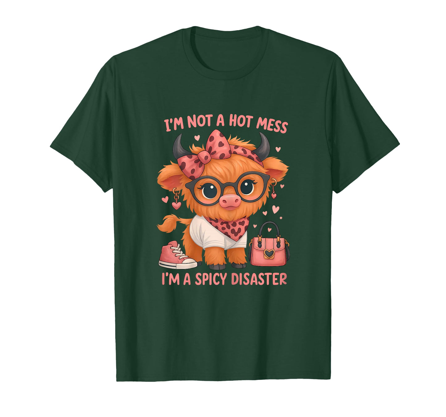 I'm Not A Mess Im A Spicy Disaster Funny Highland Cow Bow T-Shirt