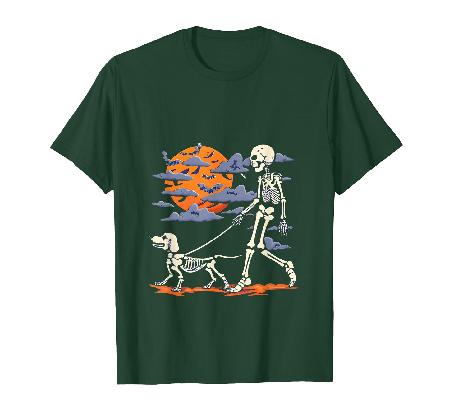 Skeleton man Skeleton Dog Walking Halloween Costume moon T-Shirt