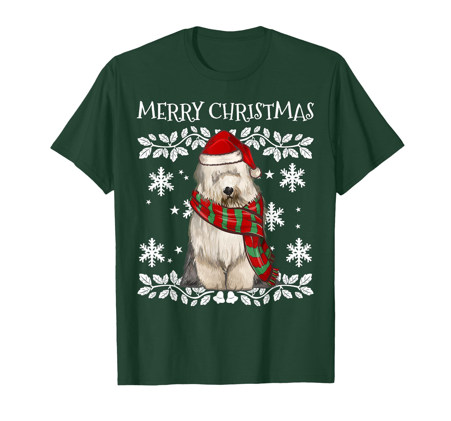 Merry Christmas Ornament Old English Sheepdog Xmas Santa T-Shirt