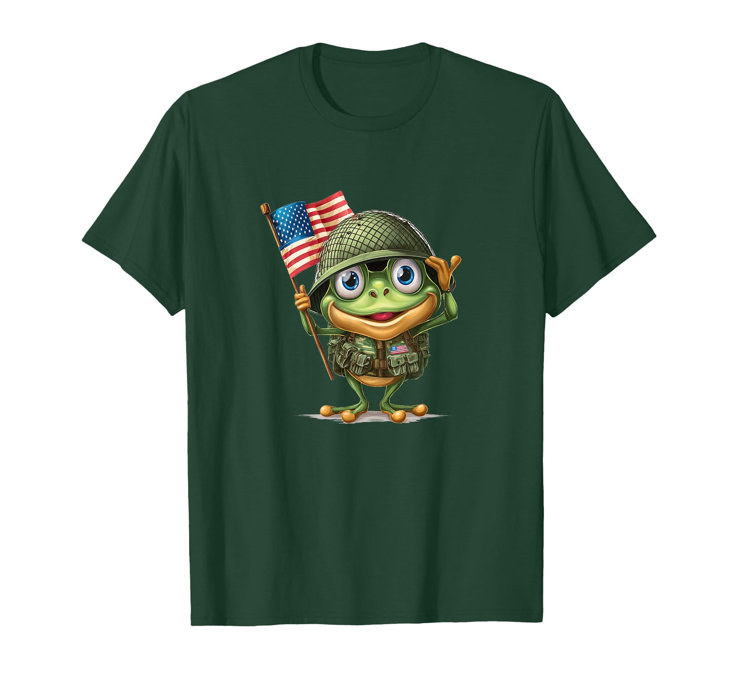 Saluting Frog with US Flag for Military Lovers T-Shirt
