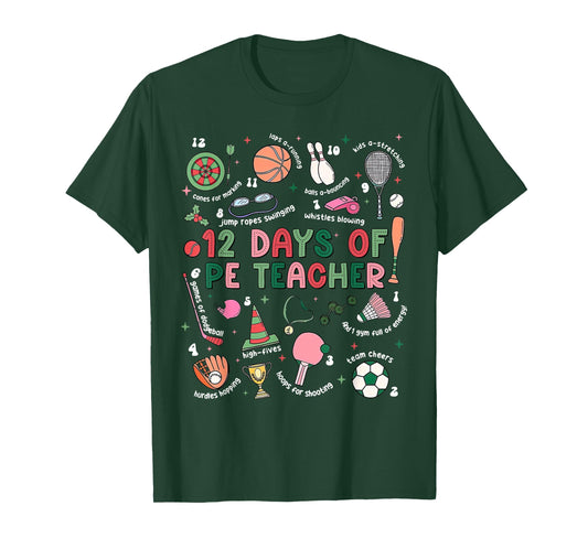 12 Days of PE Teacher Physical Education Gym Coach Christmas T-Shirt