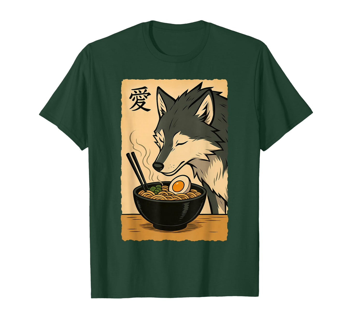 Funny Wolf Ramen Graphic Tee Japanese Art Kawaii Anime Wolf T-Shirt