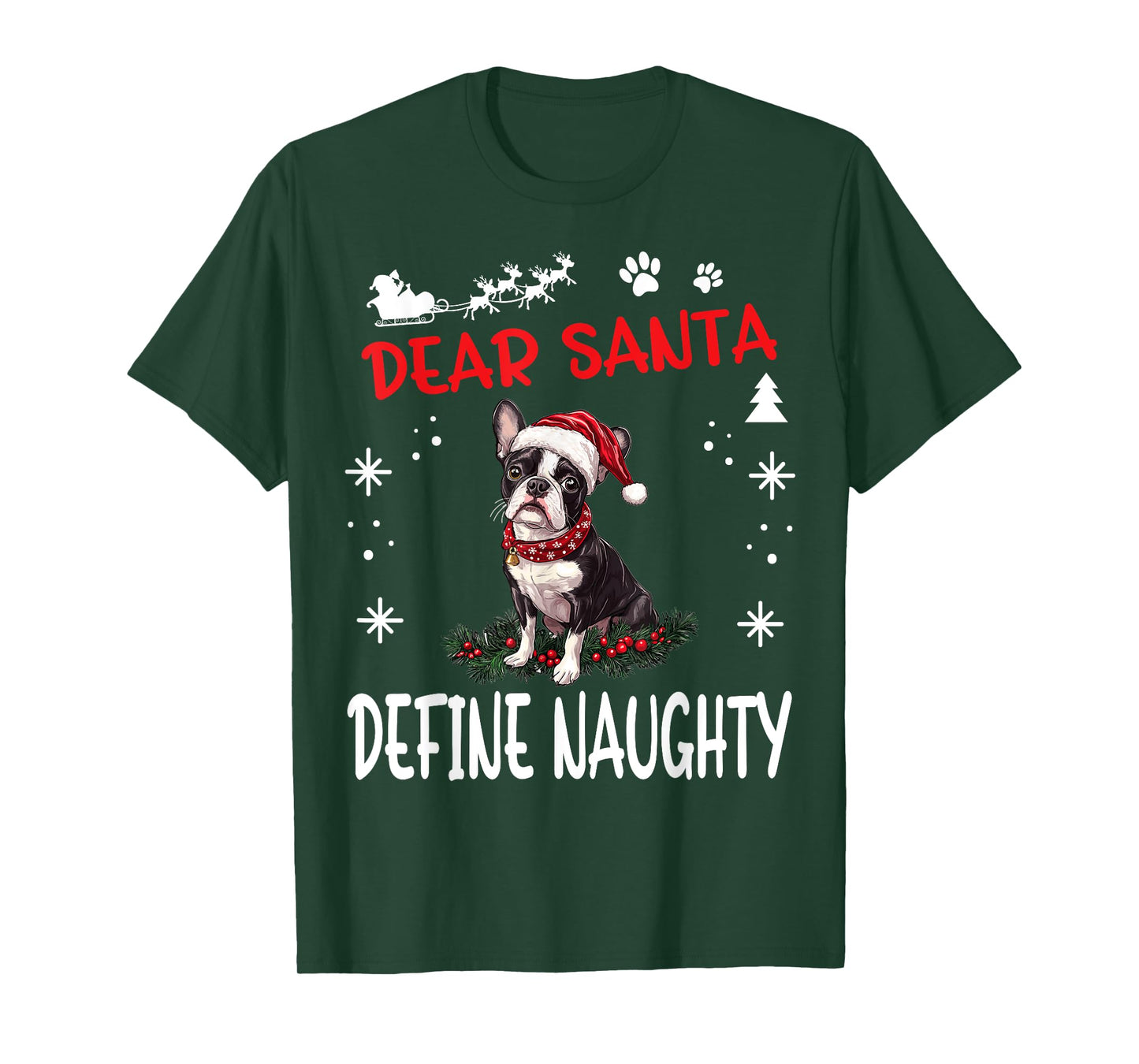 Cute Boston Terrier Dog Christmas Dear Santa Define Naughty T-Shirt