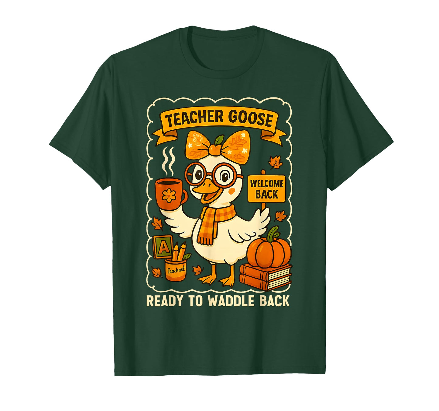 HUGvyn Back To School: Goose Teacher Fall Coquette Pumpkin T-Shirt