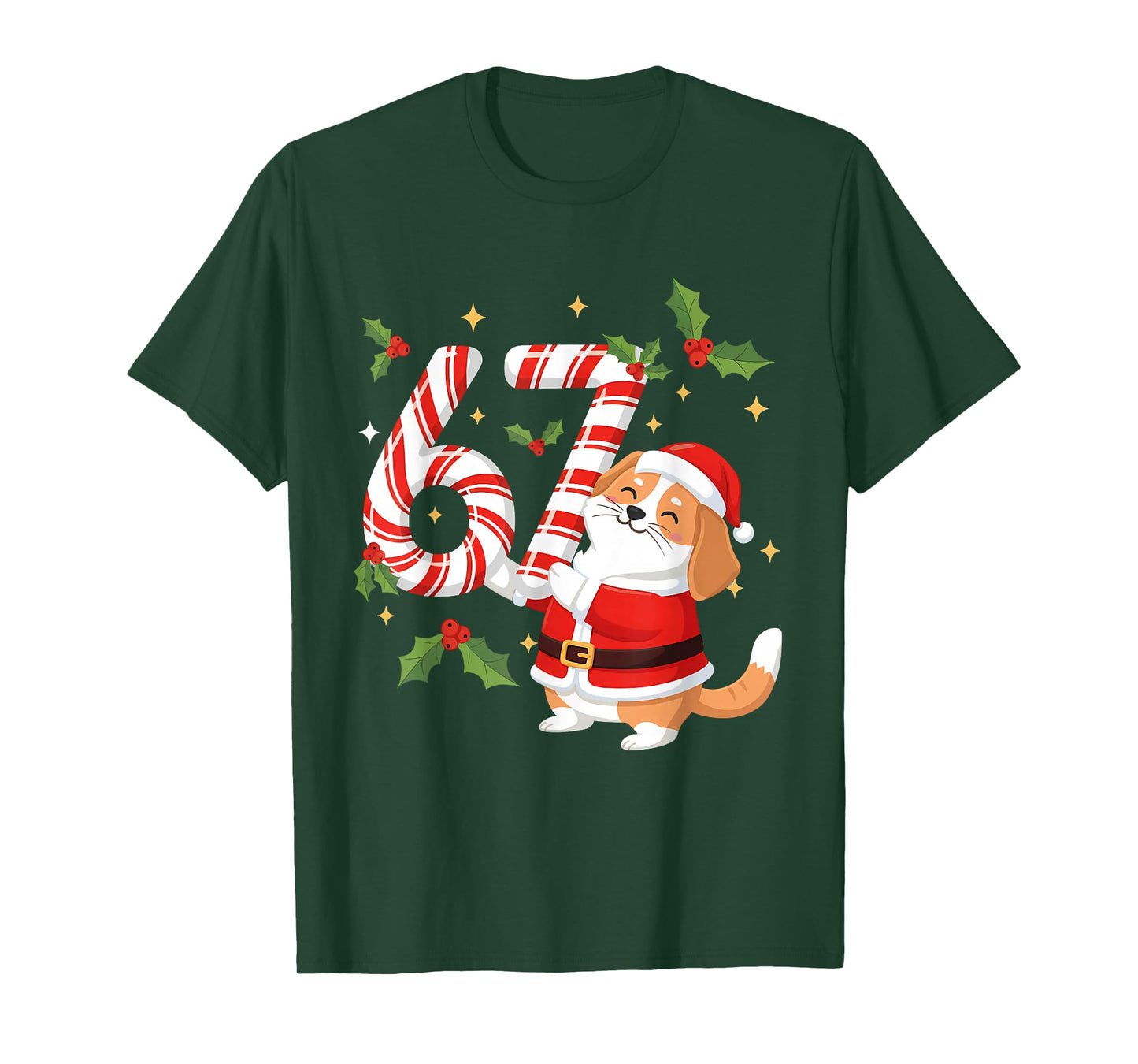 Funny 67 Meme Dog Christmas PJm Men Women Family Matching T-Shirt