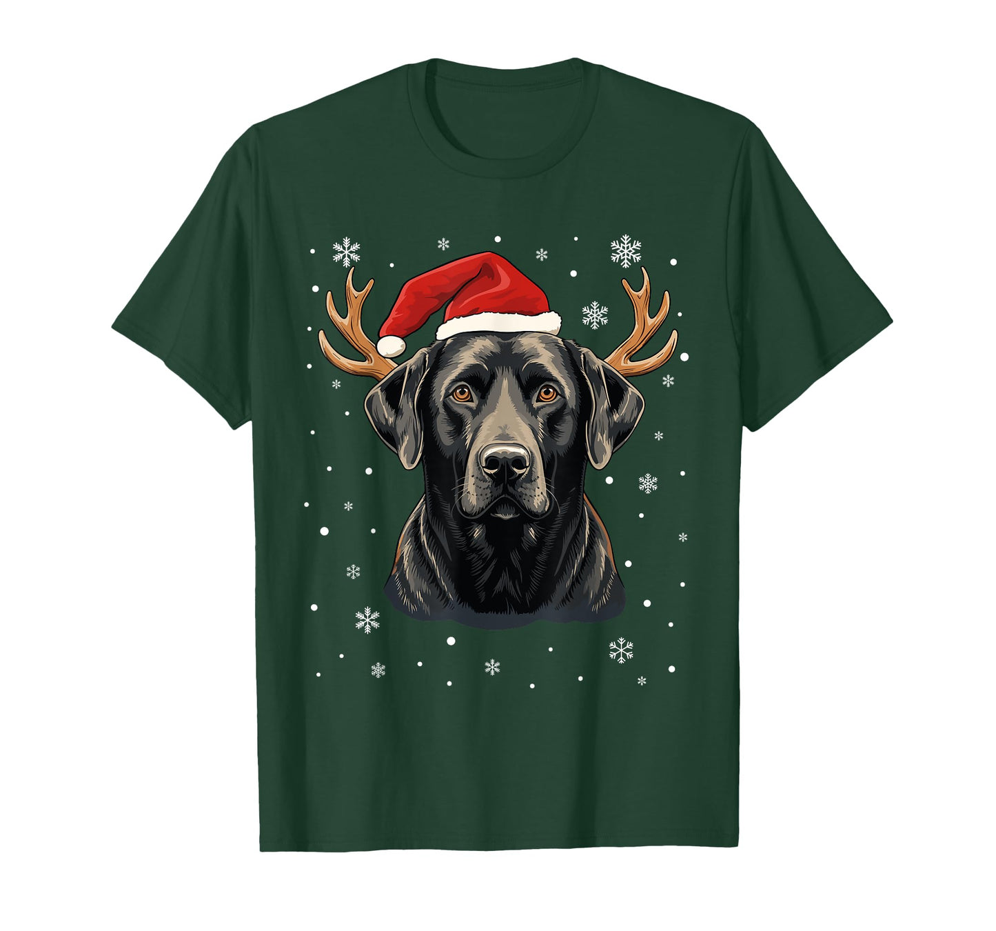 Black Labrador Christmas Santa Hat Reindeer Antlers Xmas T-Shirt